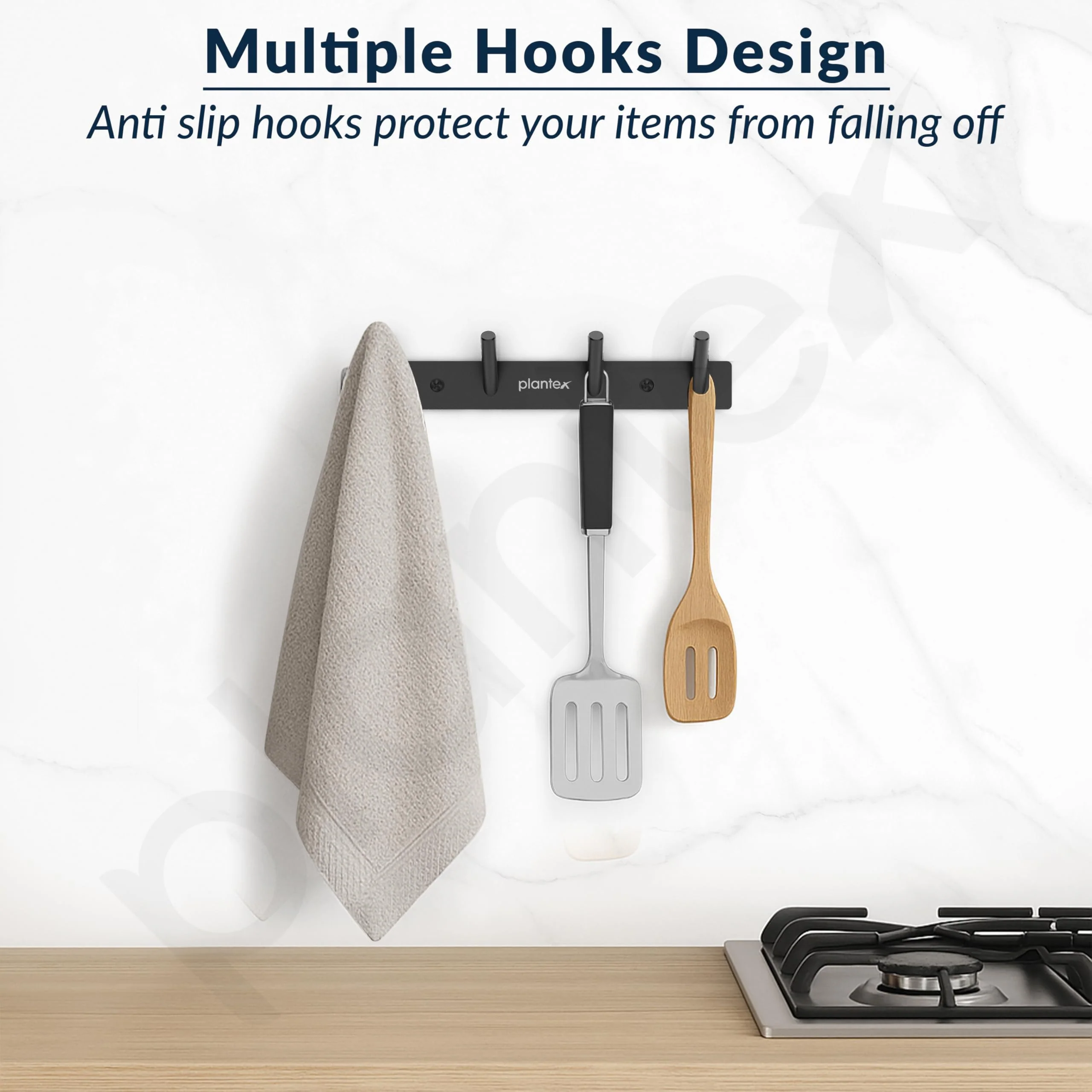 Plantex Wall Hooks for Hanging Cloth/Stainless Steel Towel Hangers/Bathroom Robe Hooks/Door Hangers/Round Wall Hook/Hook Rail for Hanging Keys - 4 Hooks (Pack of 1, Z-Black) - Image 3