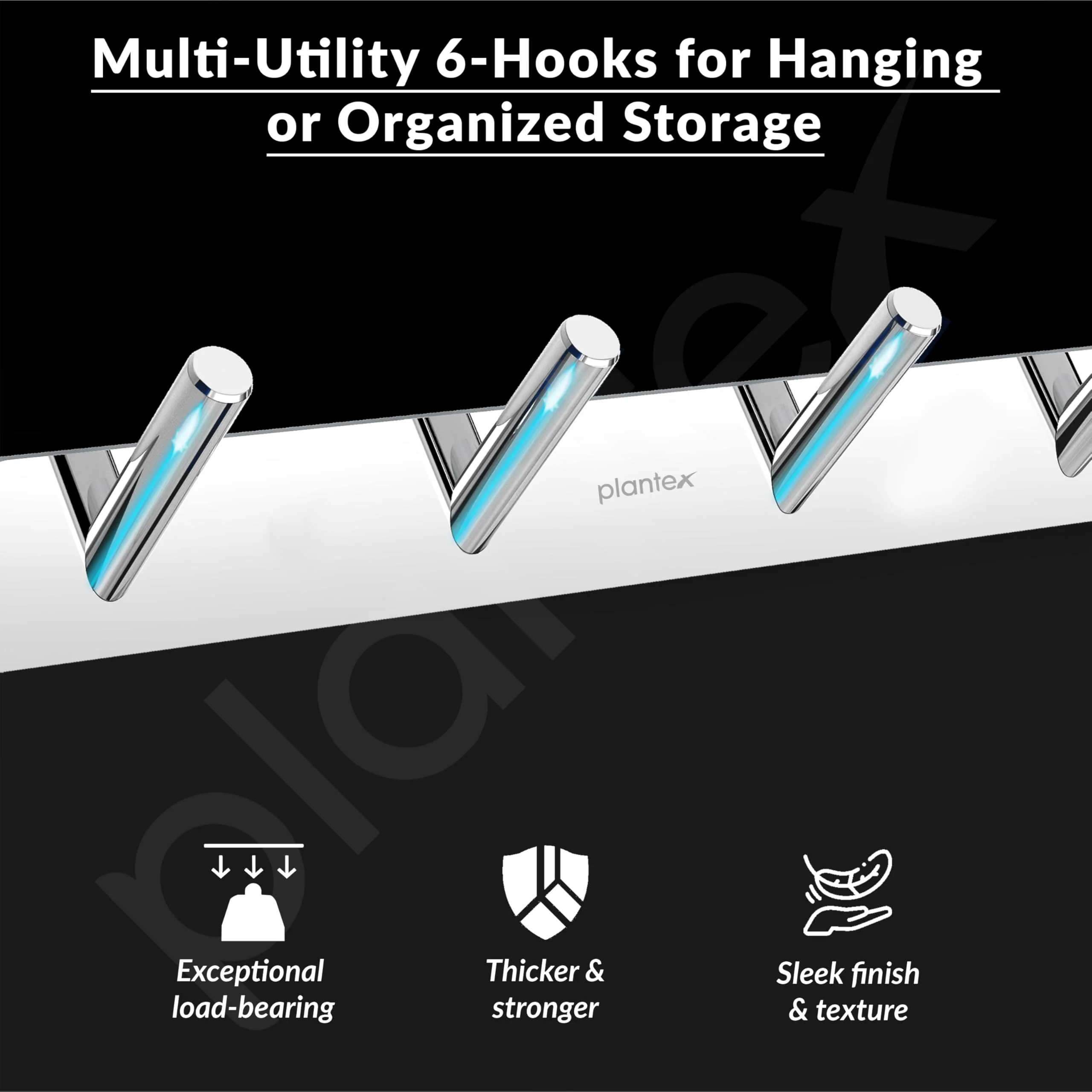 Plantex Wall Hooks for Hanging Cloth/Stainless Steel Towel Hangers/Bathroom Robe Hooks/Door Hangers/Round Wall Hook/Hook Rail for Hanging Keys - 6 Hooks (Pack of 1, Chrome) - Image 5