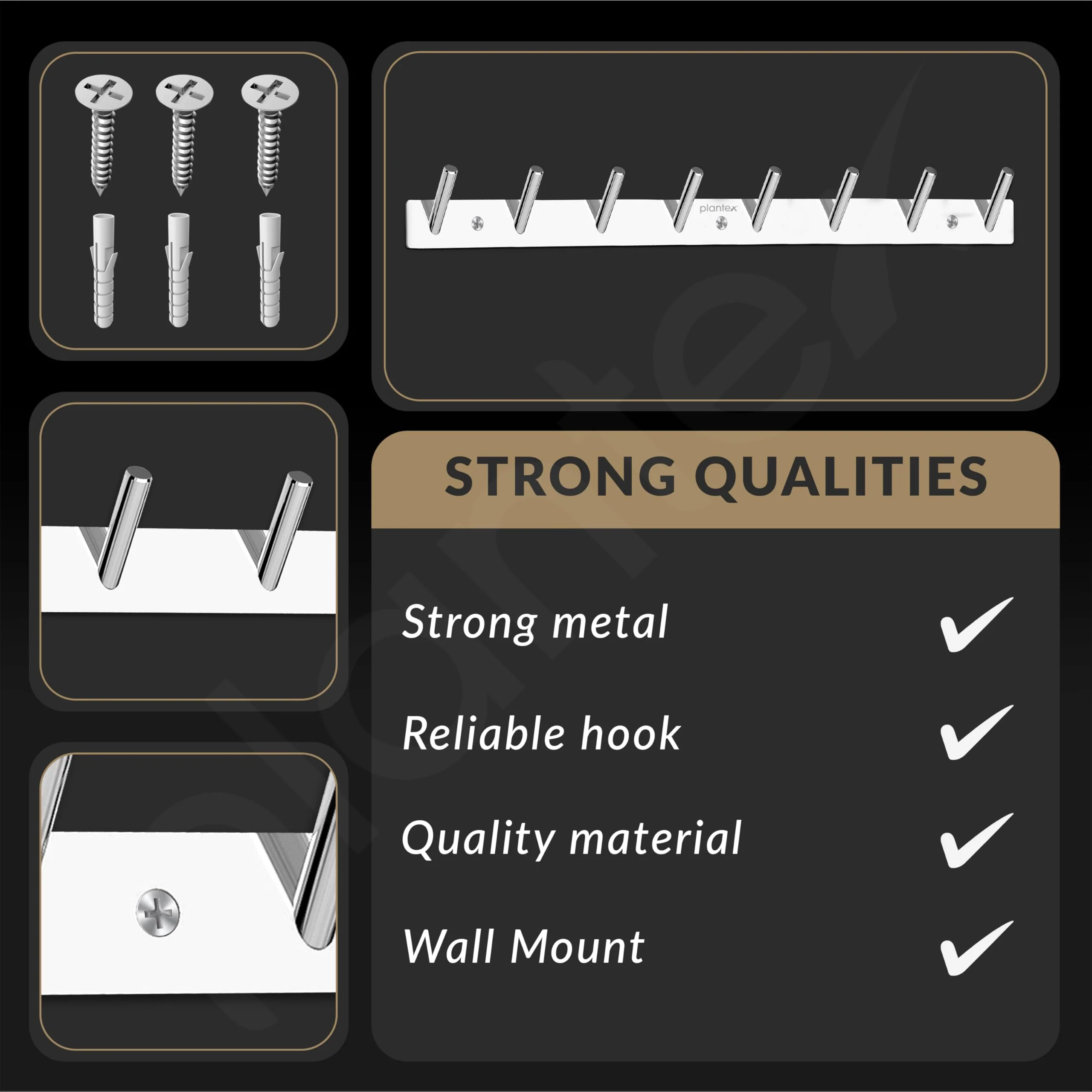 Plantex Wall Hooks for Hanging Cloth/Stainless Steel Towel Hangers/Bathroom Robe Hooks/Door Hangers/Round Wall Hook/Hook Rail for Hanging Keys - 8 Hooks (Pack of 1, Chrome) - Image 6