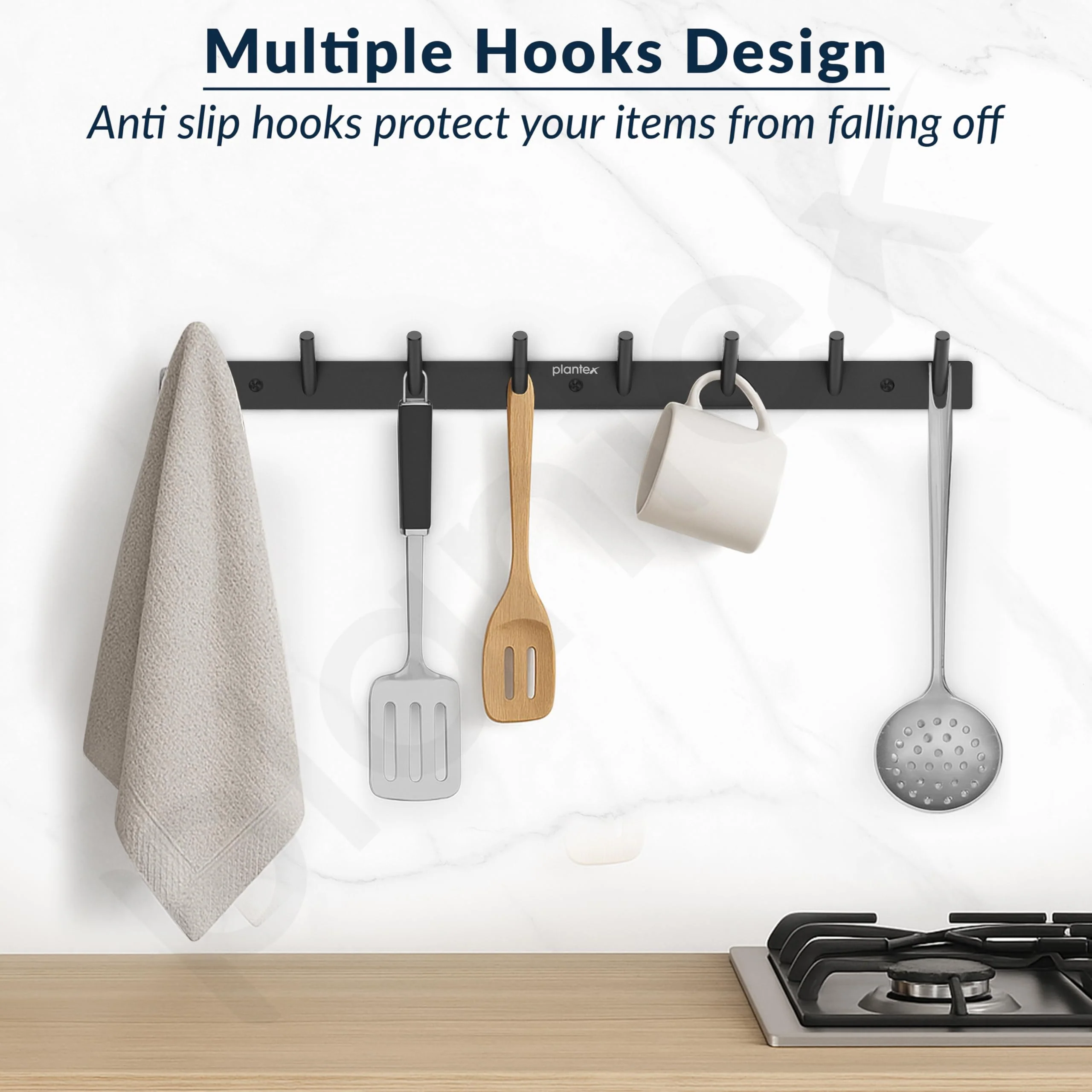 Plantex Wall Hooks for Hanging Cloth/Stainless Steel Towel Hangers/Bathroom Robe Hooks/Door Hangers/Round Wall Hook/Hook Rail for Hanging Keys - 8 Hooks (Pack of 1, Z-Black) - Image 2