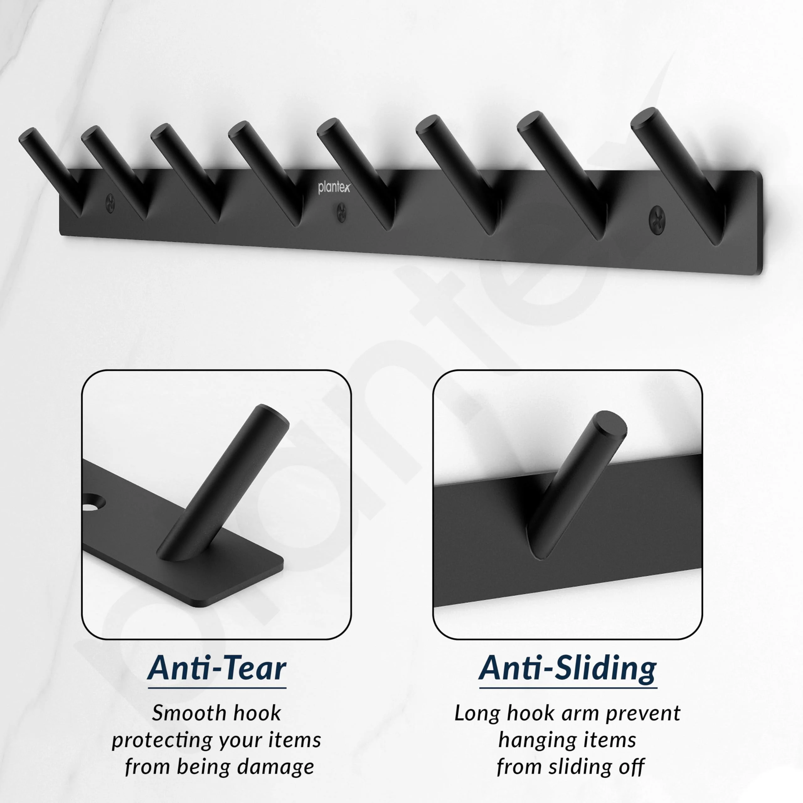 Plantex Wall Hooks for Hanging Cloth/Stainless Steel Towel Hangers/Bathroom Robe Hooks/Door Hangers/Round Wall Hook/Hook Rail for Hanging Keys - 8 Hooks (Pack of 1, Z-Black) - Image 5