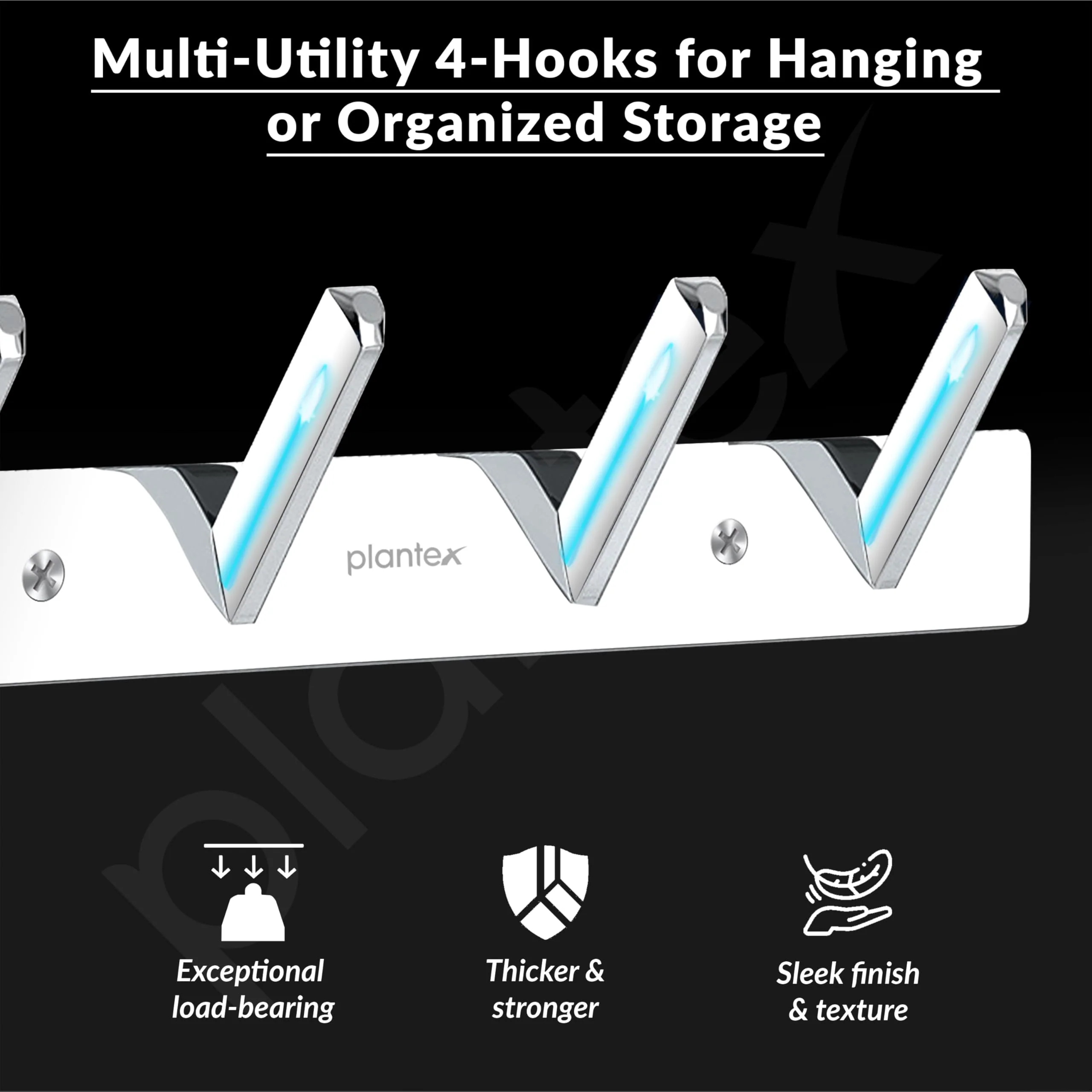 Plantex Wall Hooks for Hanging Cloth/Stainless Steel Towel Hangers/Bathroom Robe Hooks/Door Hangers/Square Wall Hook/Hook Rail for Hanging Keys - 4 Hooks (Pack of 1, Chrome) - Image 4