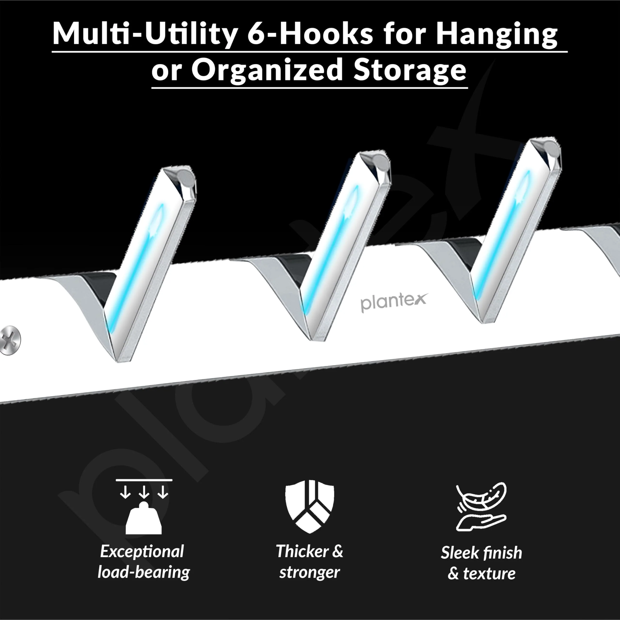 Plantex Wall Hooks for Hanging Cloth/Stainless Steel Towel Hangers/Bathroom Robe Hooks/Door Hangers/Square Wall Hook/Hook Rail for Hanging Keys - 6 Hooks (Pack of 1, Chrome) - Image 6