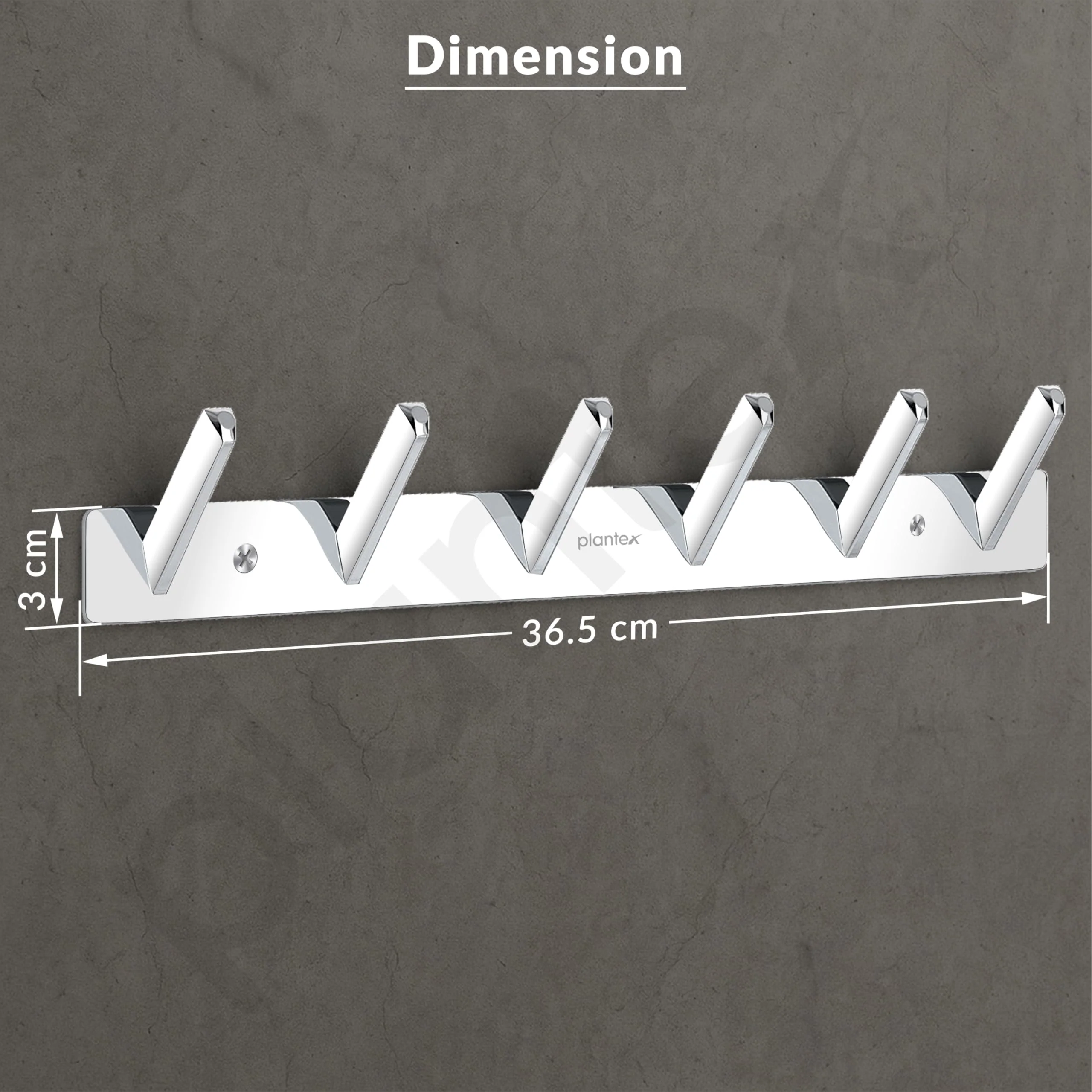 Plantex Wall Hooks for Hanging Cloth/Stainless Steel Towel Hangers/Bathroom Robe Hooks/Door Hangers/Square Wall Hook/Hook Rail for Hanging Keys - 6 Hooks (Pack of 1, Chrome) - Image 7