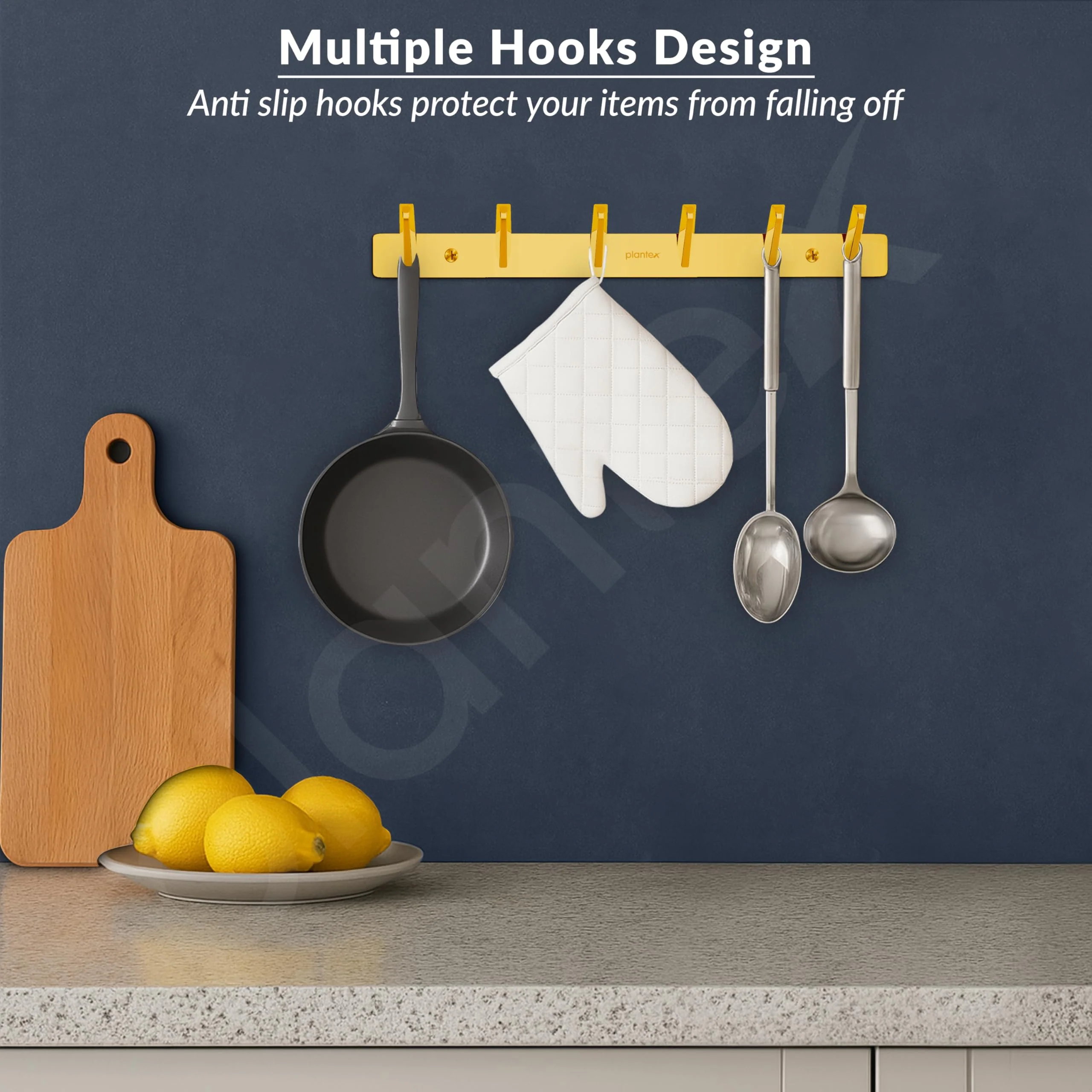 Plantex Wall Hooks for Hanging Cloth/Stainless Steel Towel Hangers/Bathroom Robe Hooks/Door Hangers/Square Wall Hook/Hook Rail for Hanging Keys - 6 Hooks (Pack of 1, PVD Gold) - Image 2