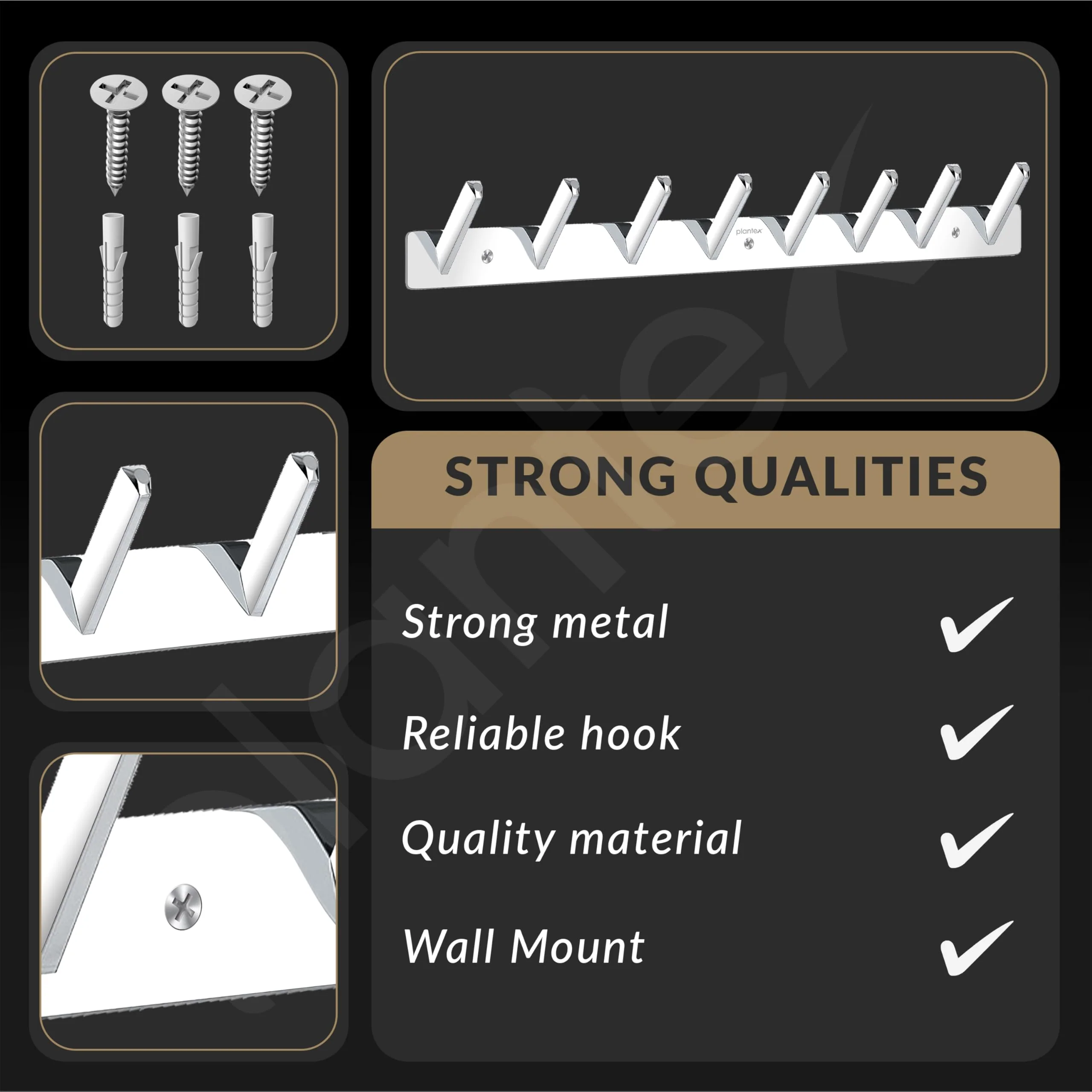 Plantex Wall Hooks for Hanging Cloth/Stainless Steel Towel Hangers/Bathroom Robe Hooks/Door Hangers/Square Wall Hook/Hook Rail for Hanging Keys - 8 Hooks (Pack of 1, Chrome) - Image 6