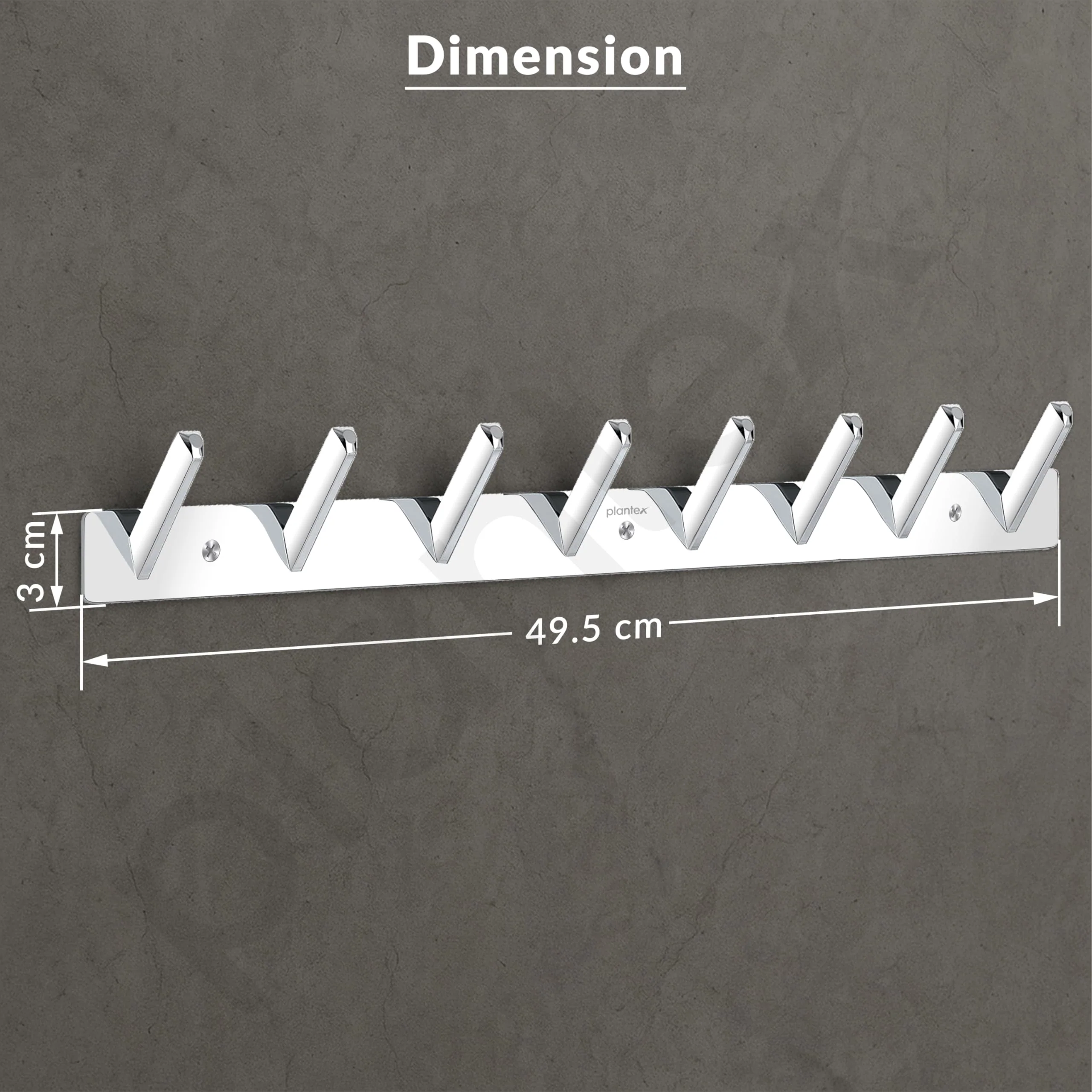 Plantex Wall Hooks for Hanging Cloth/Stainless Steel Towel Hangers/Bathroom Robe Hooks/Door Hangers/Square Wall Hook/Hook Rail for Hanging Keys - 8 Hooks (Pack of 1, Chrome) - Image 7