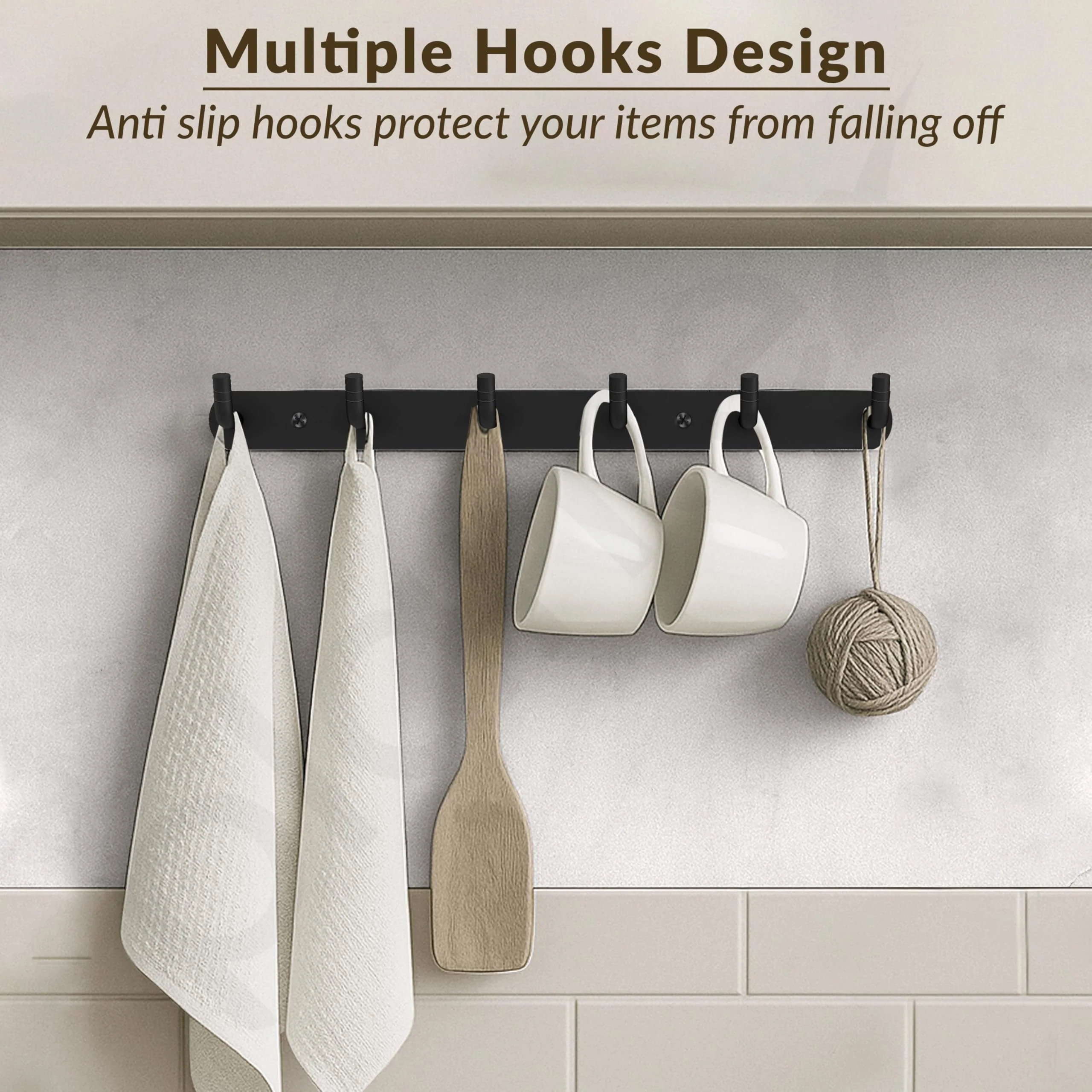 Plantex Wall Hooks for Hanging Cloth/Stainless Steel Towel Hangers/Bathroom Robe Hooks/Door Hangers/Wall Hook Rack/Hook Rail for Hanging Keys - 6 Hooks (Pack of 1, Black) - Image 2