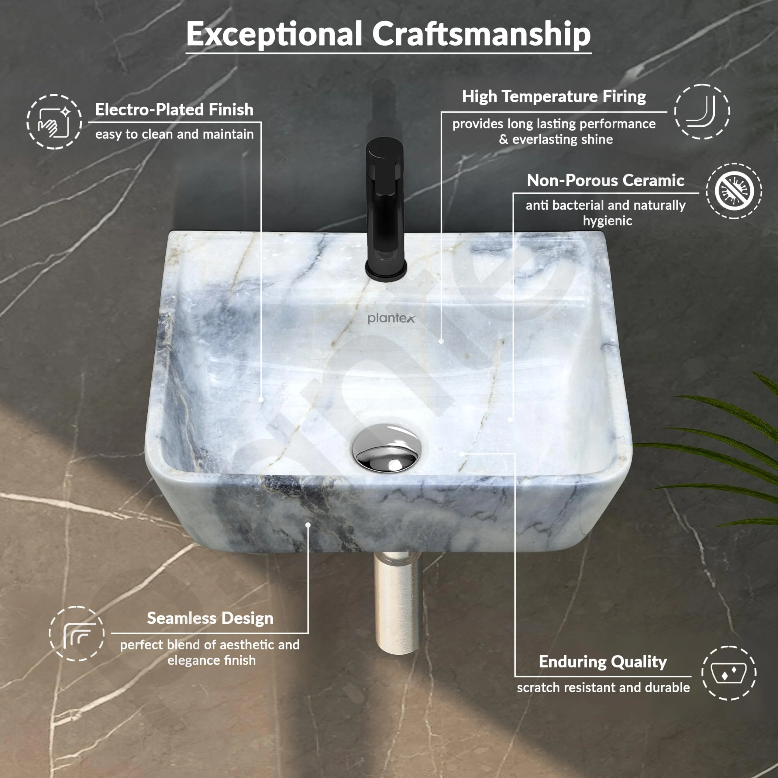 Plantex Wall Hung Wash Basin for Bathroom/Designer Ceramic Basin/Rectangle Countertop Washbasin for Home/Office (17 x 14 x 5 Inch) - Image 4