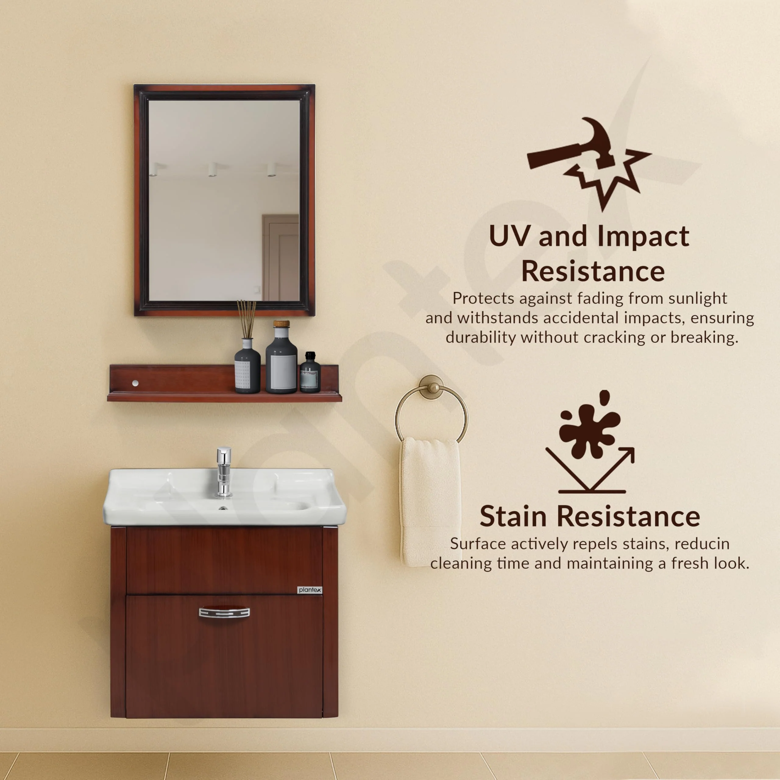 Plantex Wall Mount Vanity Cabinet with Washbasin and Mirror/Unbrekable Bathroom Organizer/Washbasin with Cabinet (Brown) - Image 6