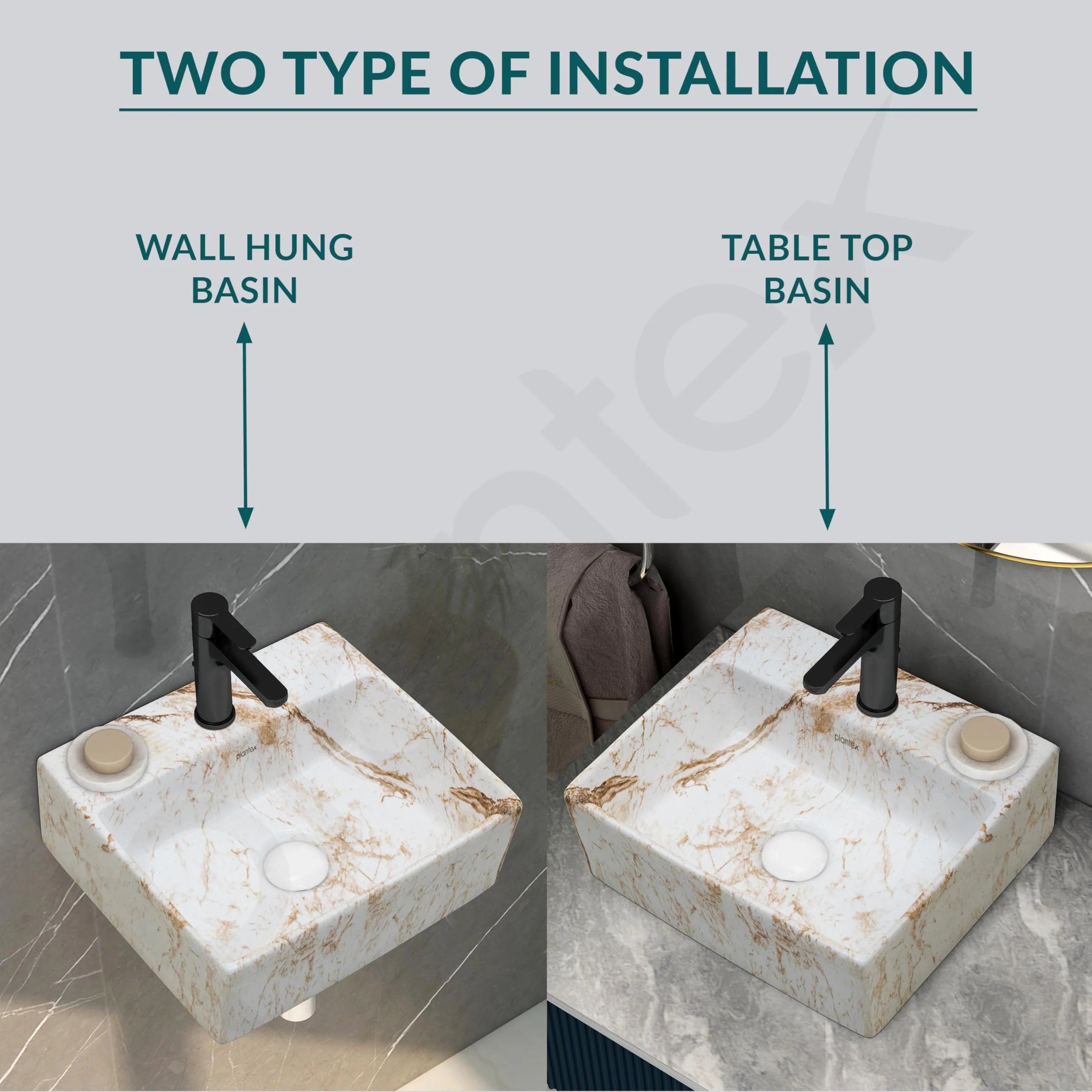 Plantex Wall Mount Washbasin for Bathroom/Designer Ceramic Basin/Rectangle Tabletop Wash Basin/Home/Office (13 x 11.5 x 4.5 Inch) - Image 2