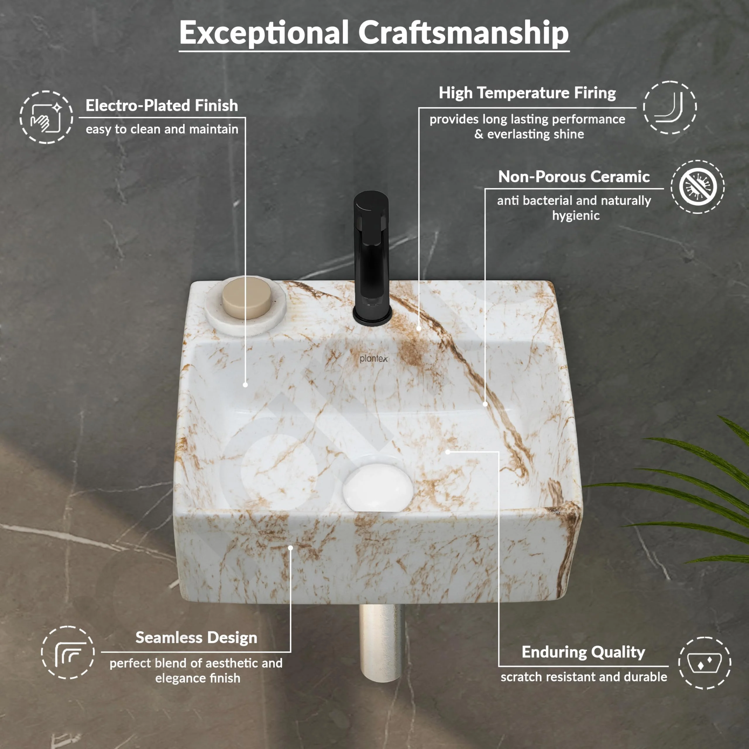 Plantex Wall Mount Washbasin for Bathroom/Designer Ceramic Basin/Rectangle Tabletop Wash Basin/Home/Office (13 x 11.5 x 4.5 Inch) - Image 4