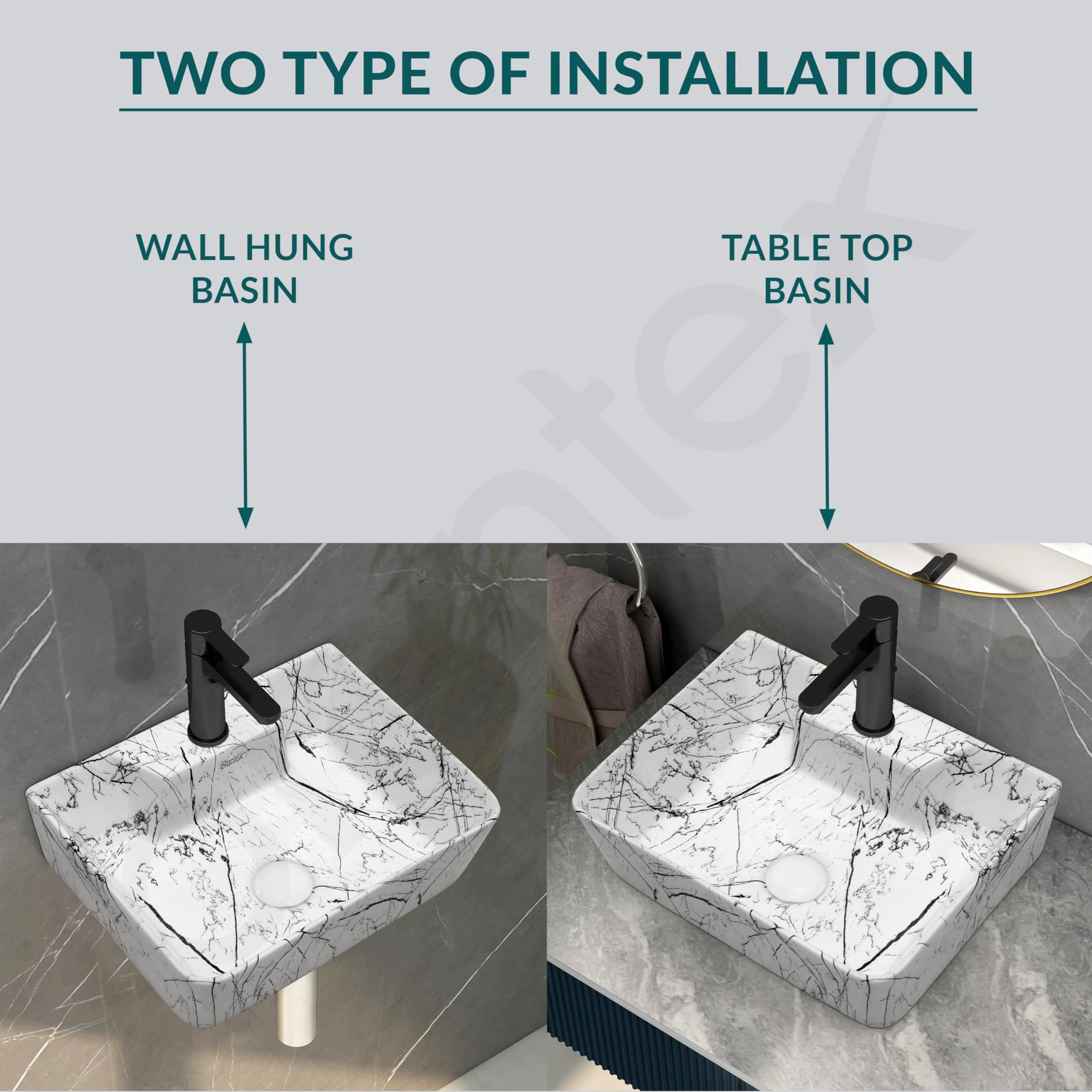 Plantex Wall Mounted Wash Basin for Bathroom/Designer Ceramic Washbasin/Rectangle Small Basin for Handwash/Home/Office (16 x 12 x 4.5 Inch) - Image 2