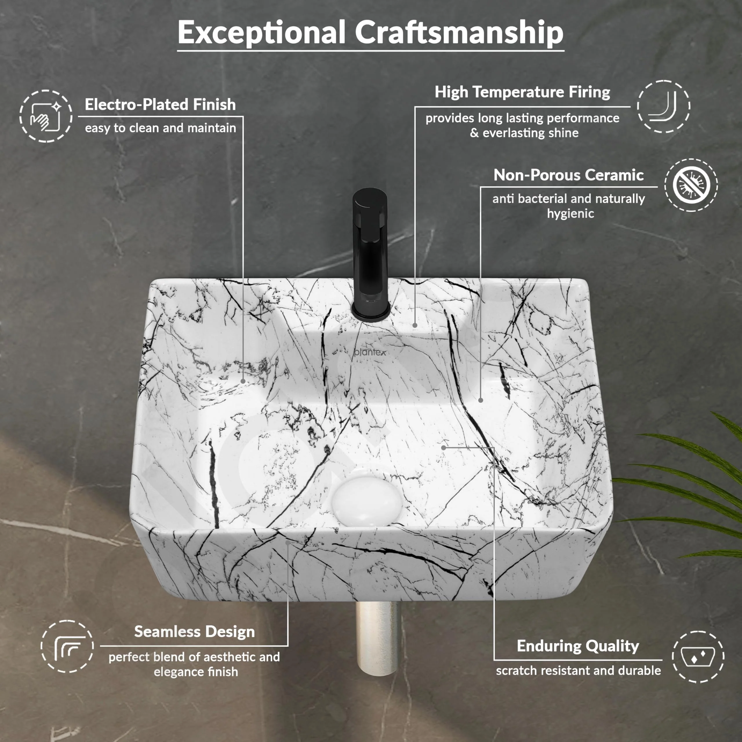 Plantex Wall Mounted Wash Basin for Bathroom/Designer Ceramic Washbasin/Rectangle Small Basin for Handwash/Home/Office (16 x 12 x 4.5 Inch) - Image 4