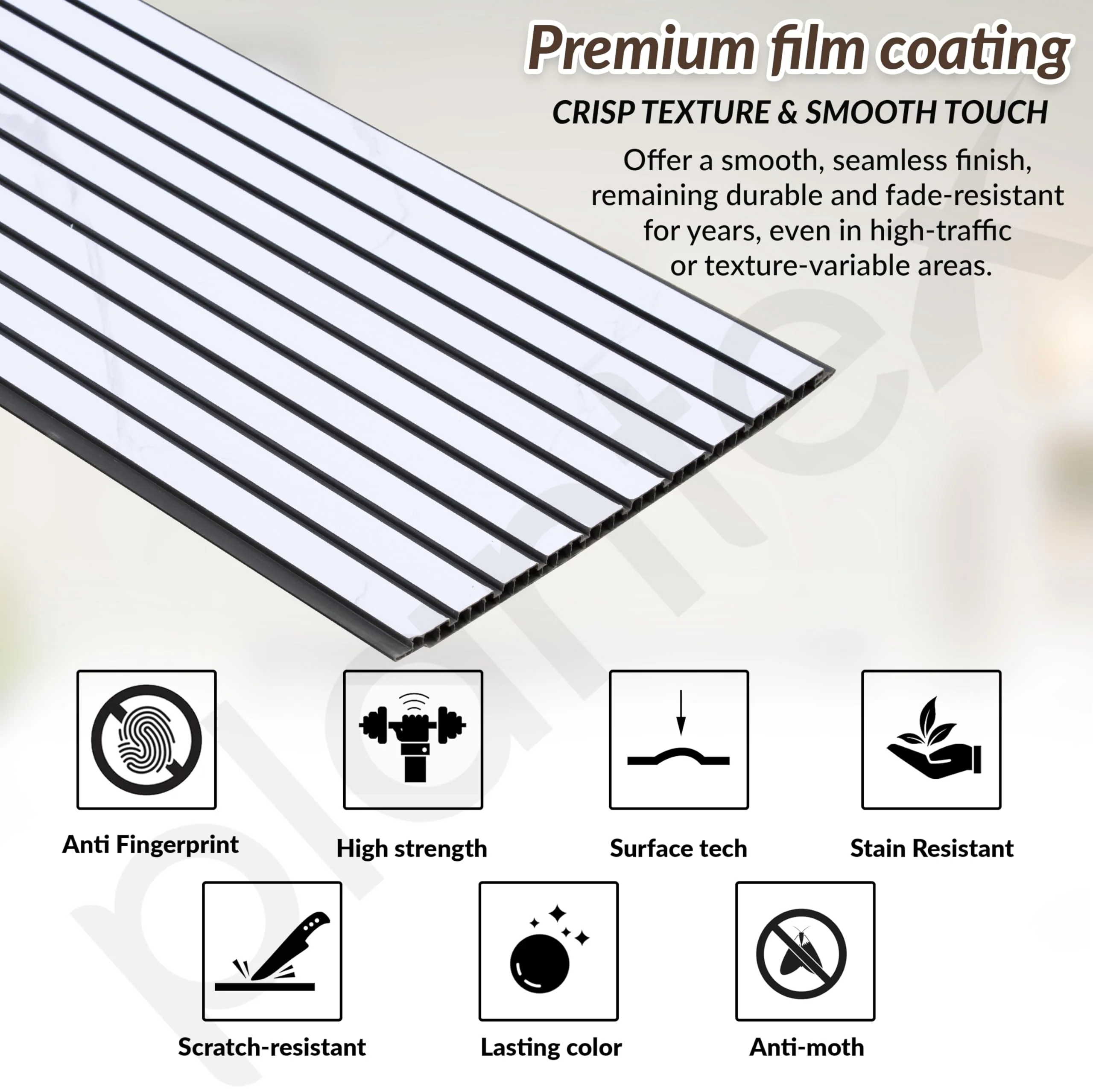 Plantex Wall Panel/PVC Louver Panel for Wall with Size - 12 Inch x 10 Ft/Durable, Lightweight, and Stylish Panels for Office/Hotel/Ideal for Walls & Ceilings - Pack of 1 (White and Black, 5030) - Image 3