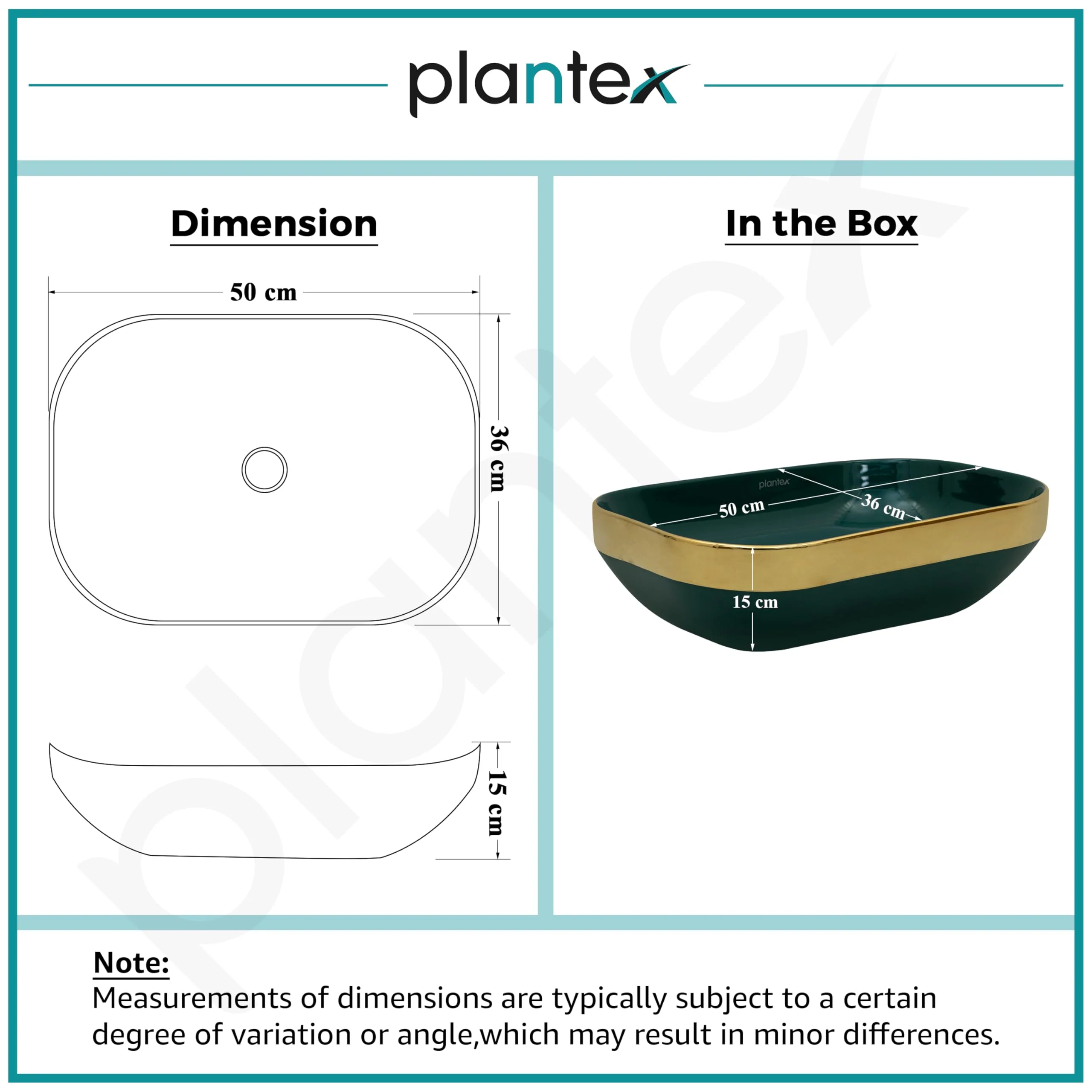 Plantex Wash Basin/Ceramic Table Top Wash Basin/Countertop Basin for Bathroom/Restaurants/Hotel – Rectangular Green & Gold - 20 x 14 x 6 Inch) - Image 2