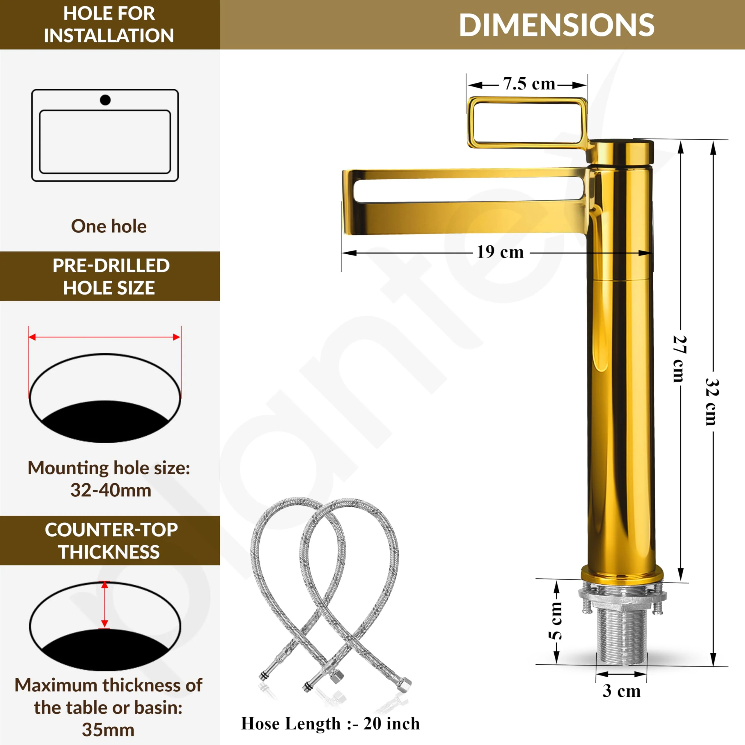 Plantex Wash Basin Mixer Tap/Pure Brass Hot and Cold Tap for Basin/Pillar Spout for Wash Basin/Deck Mount - (Gold, 7881) - Image 3