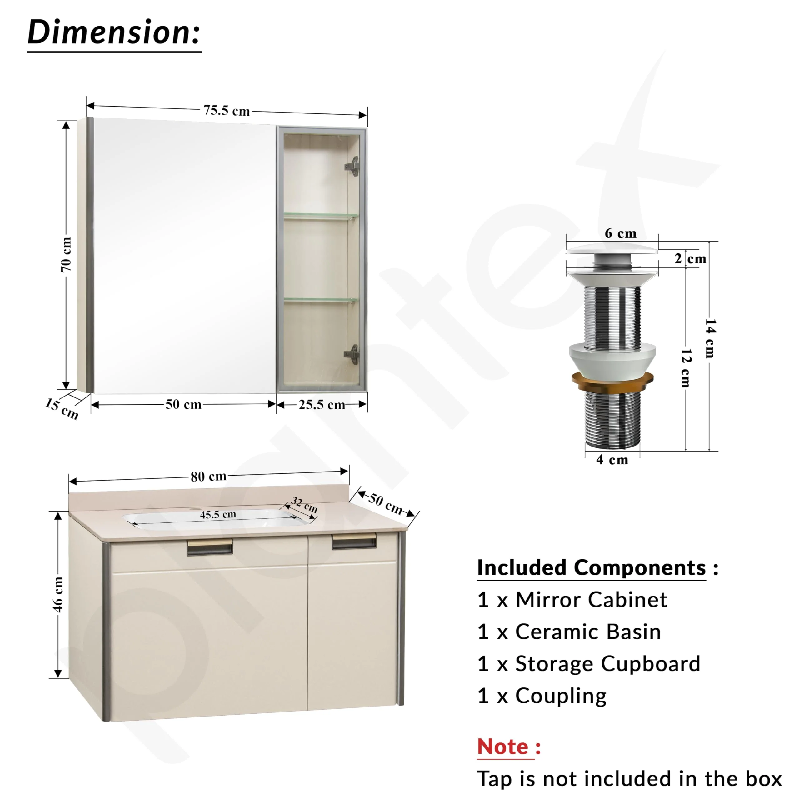 Plantex Wash Basin with Cabinet Full Set/Rectangle Bathroom Vanity/Bathroom Washbasin Cabinet with LED Mirror and Coupling (NZBC-37) - Image 5