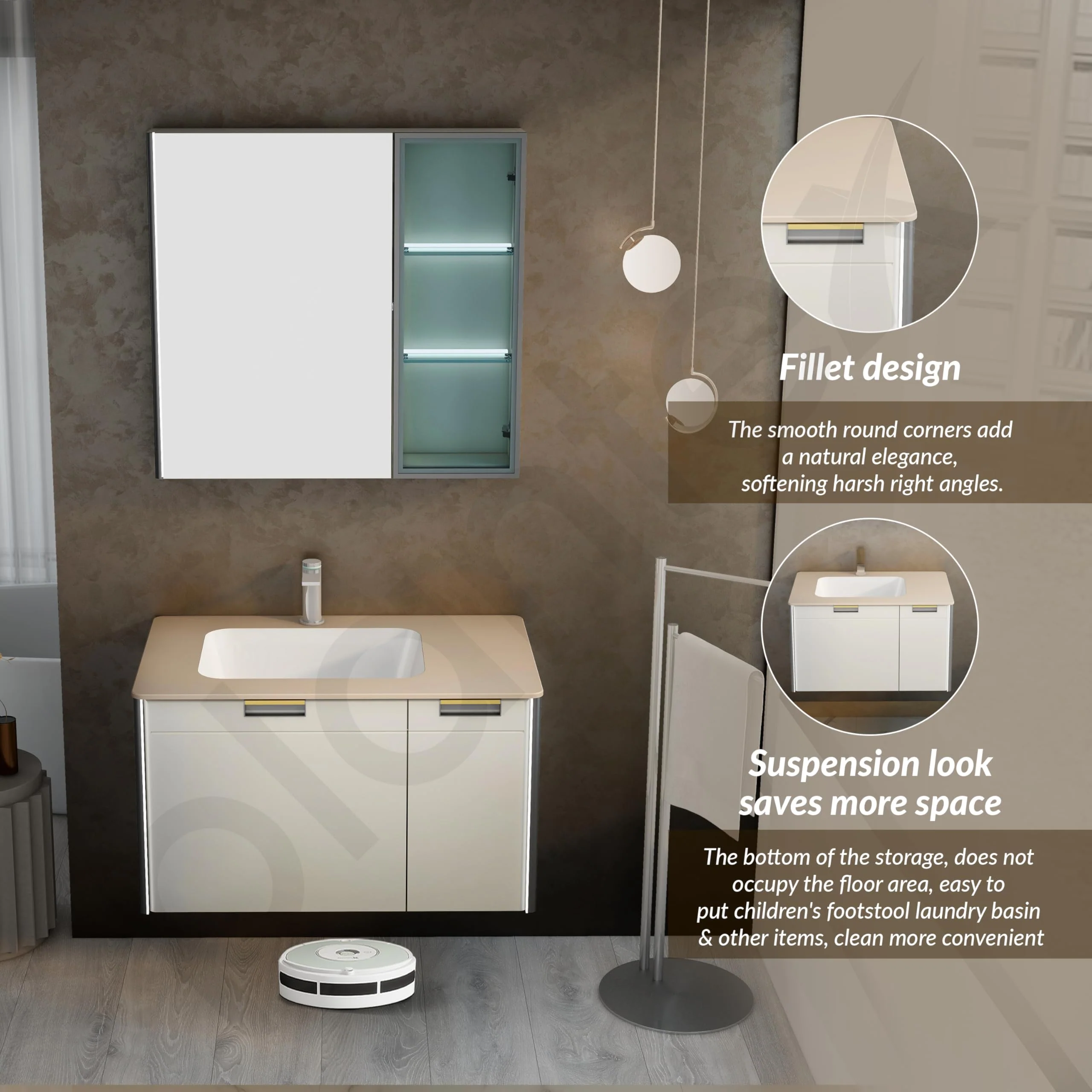Plantex Wash Basin with Cabinet Full Set/Rectangle Bathroom Vanity/Bathroom Washbasin Cabinet with LED Mirror and Coupling (NZBC-37) - Image 6