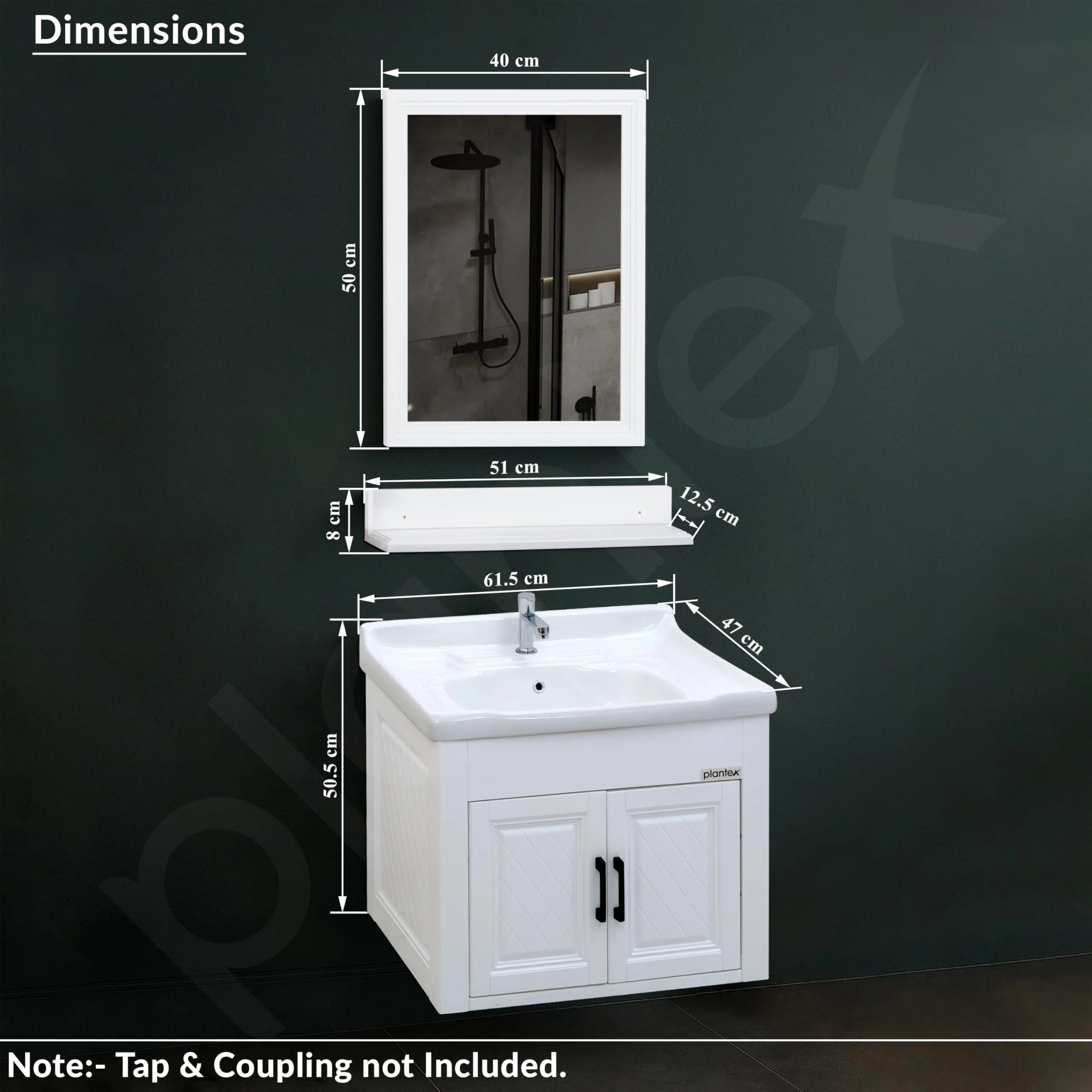 Plantex Wash Basin with Cabinet/Unbrekable Bathroom Vanity Cabinet & Washbasin Set/Basin Cabinet for Bathroom with Mirror (White) - Image 3