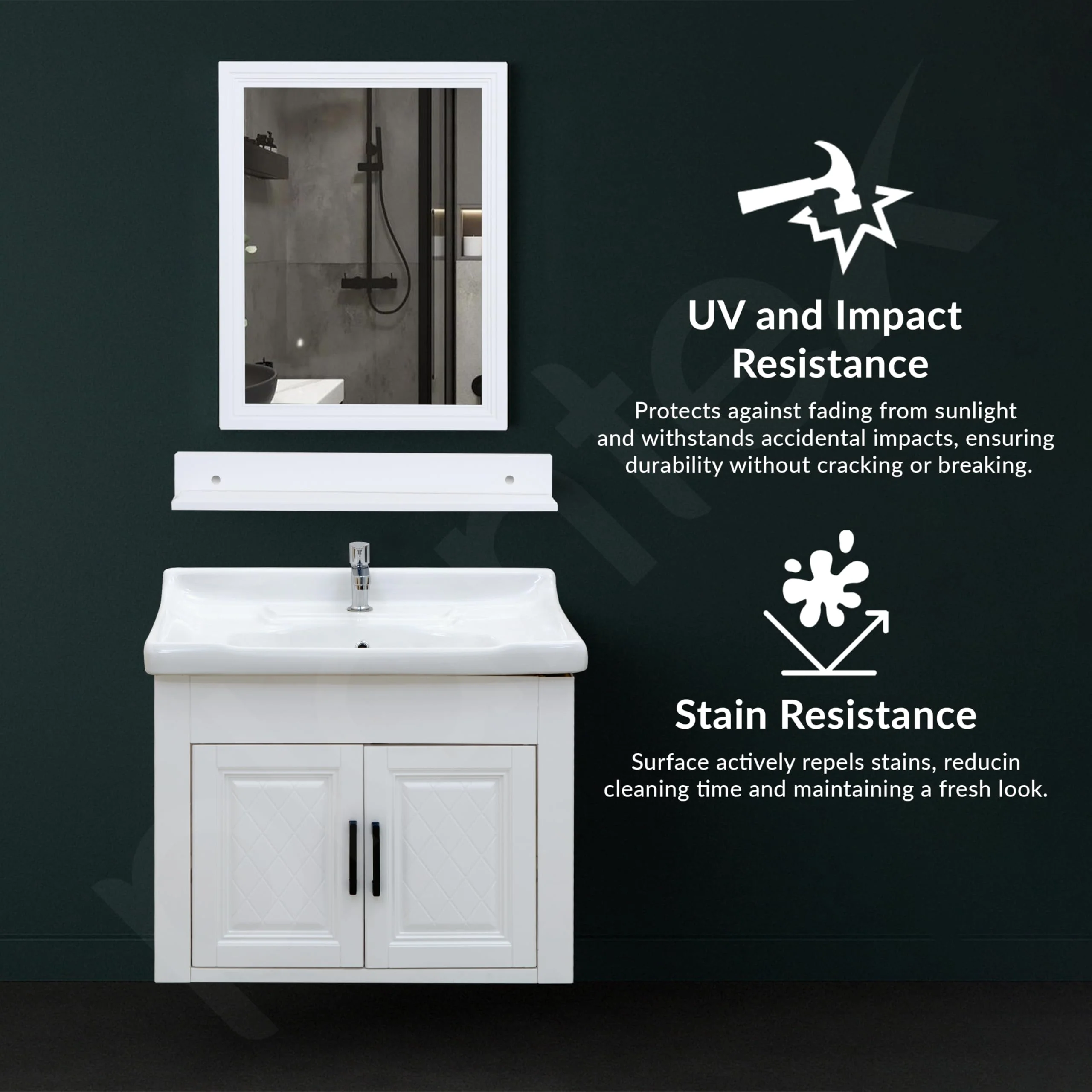Plantex Wash Basin with Cabinet/Unbrekable Bathroom Vanity Cabinet & Washbasin Set/Basin Cabinet for Bathroom with Mirror (White) - Image 7