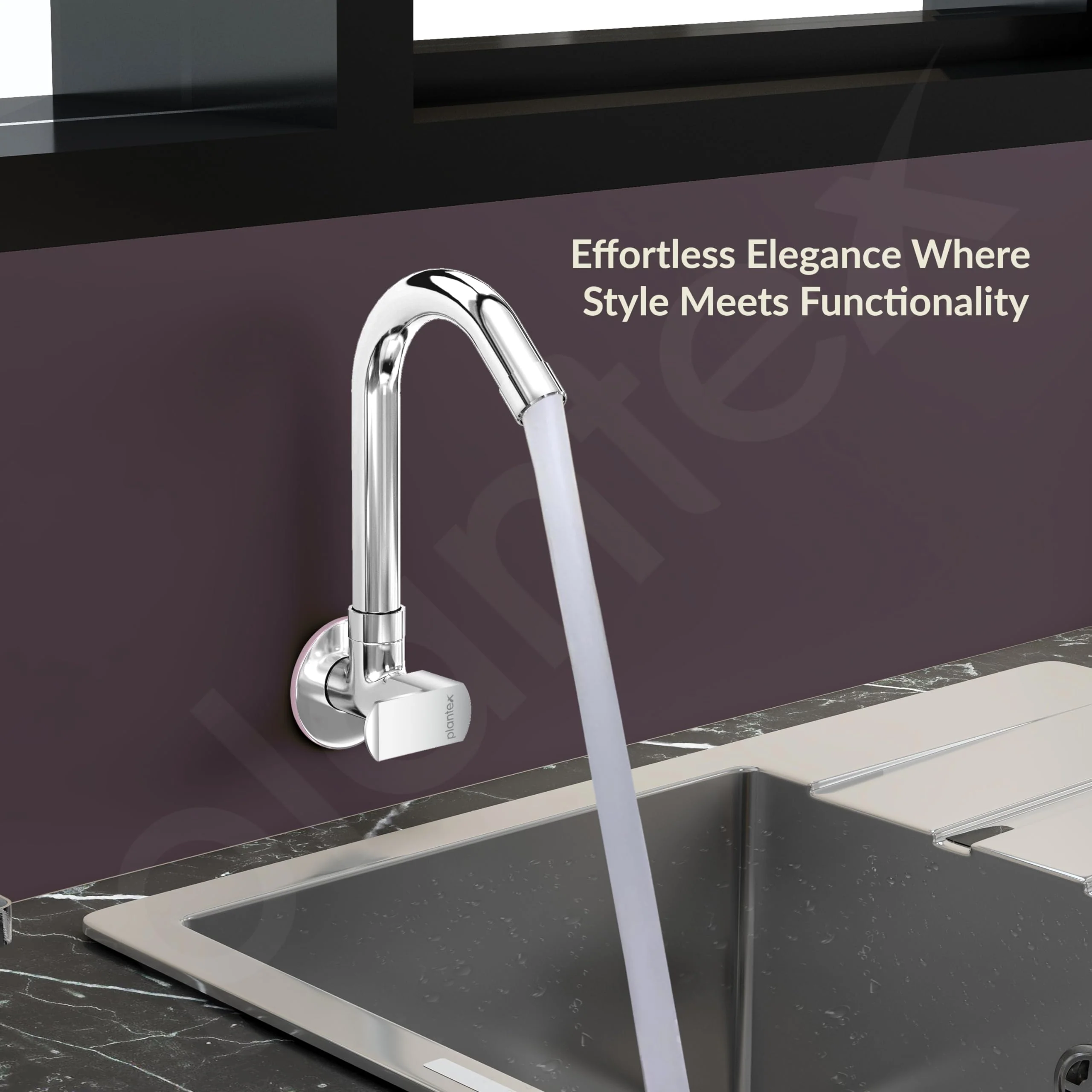 Plantex Water Tap for Kitchen Sink with Water Saving Aerator/Brass Spindle for Kitchen Sink Tap with Wall Flange -(CRM-1287-Chrome) - Image 5