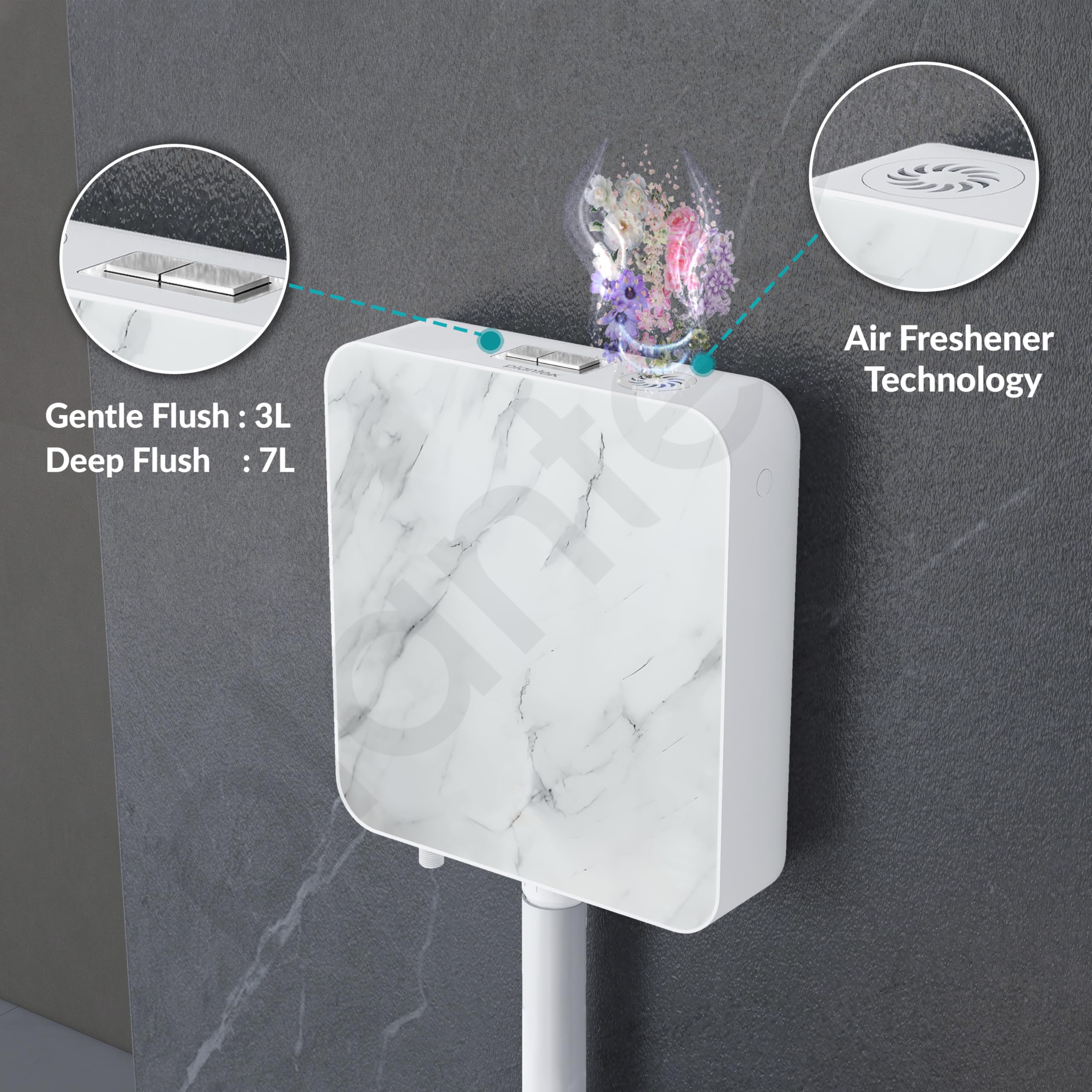 Plantex White Marble Printed Flush Tank for Toilet with 7 LTR Water Capacity/Polypropylene Toilet Flush Tank/Dual Flush Cistern with Air Freshener - Pack of 1 - Image 6