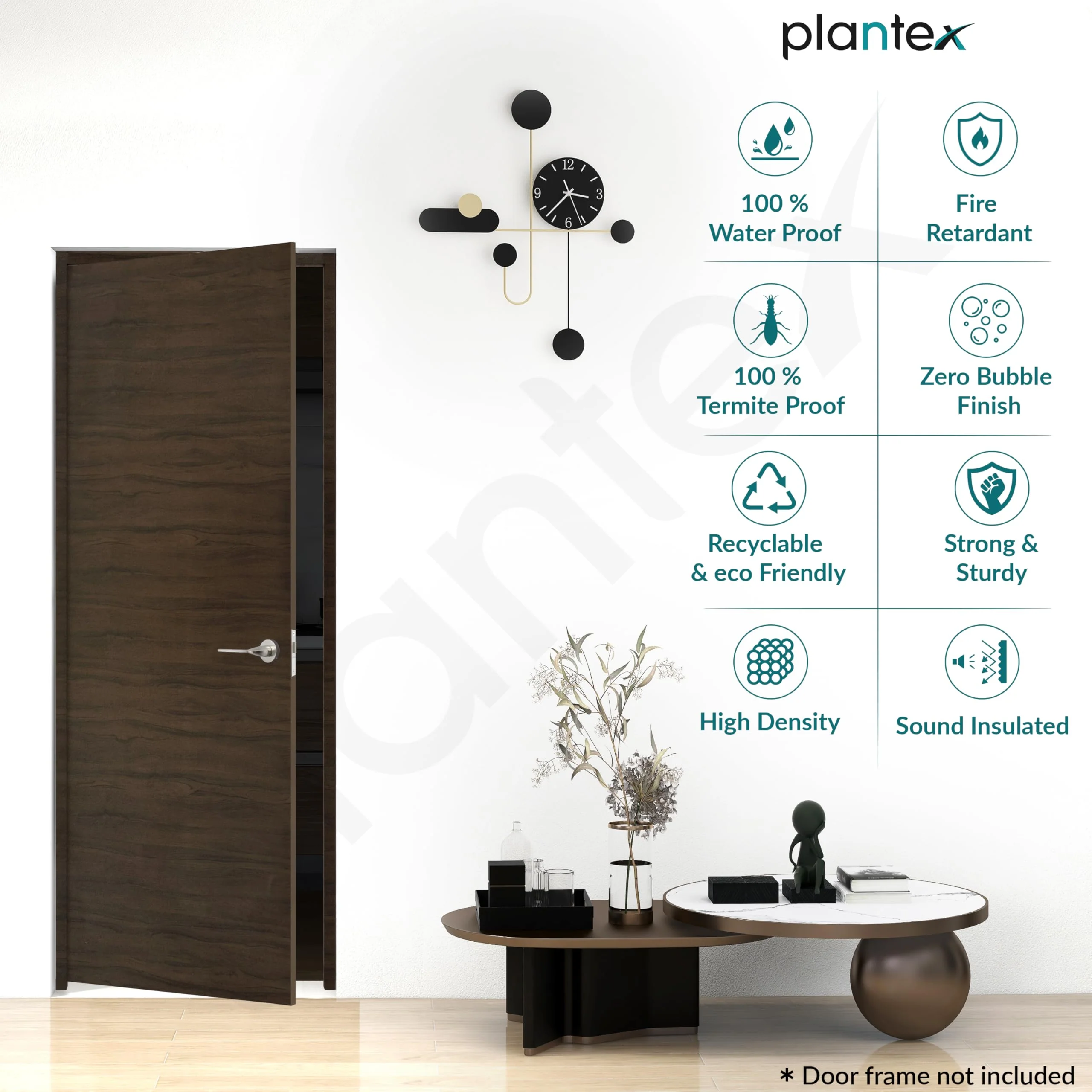 Plantex Wpc Doors For Bathroom (25 mm - Thickness)/Bathroom Door/2.5X6.75 Feet Wooden Finished Door For Home/Balcony/Office/Kitchen, Density-600 (30X81 inch, 21.5 Kg- Charcoal Oak), Brown - Image 3