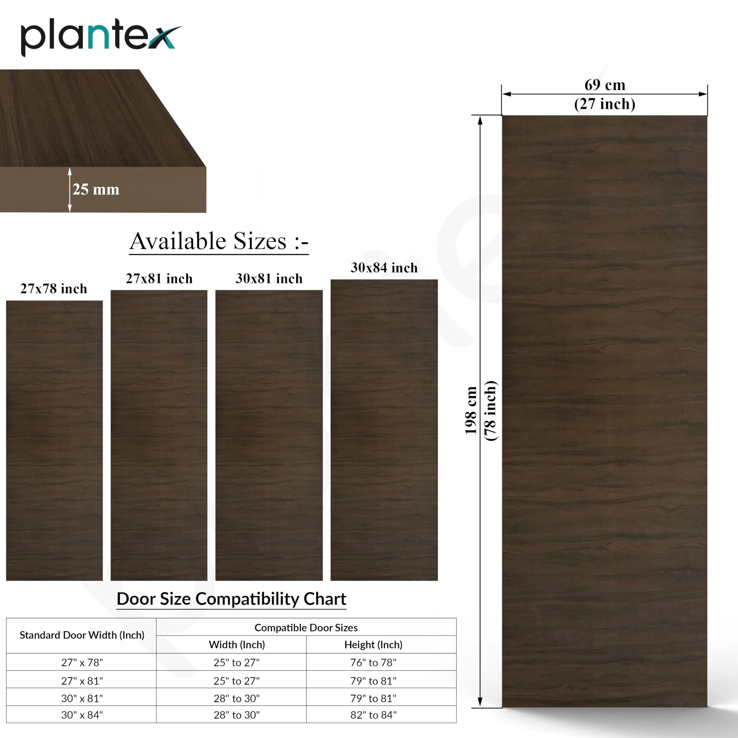 Plantex WPC Doors for Bathroom (25 mm - Thickness)/Termiteproof Bathroom Door/2.25x6.5 Feet Wooden Finished Door for Home/Balcony/Office/Kitchen, Density-600 (27x78 inch,19.5 kg- Charcoal Oak), Brown - Image 4