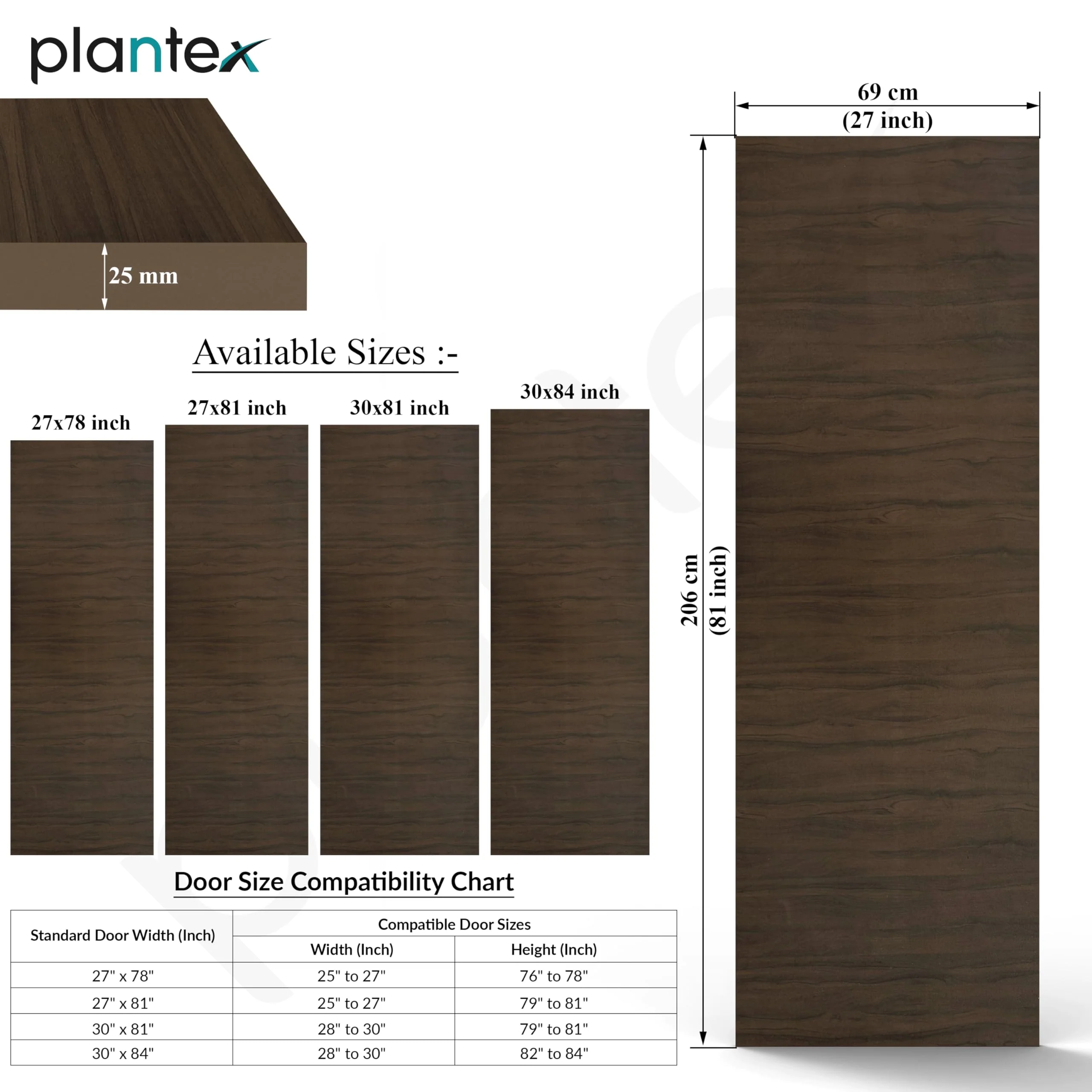 Plantex WPC Doors for Bathroom (25 mm - Thickness)/Waterproof Bathroom Door/2.25x6.75 Feet Wooden Finished Door for Home/Balcony/Office/Kitchen, Density-600 (27x81 inch,20 kg- Charcoal Oak) - Image 4