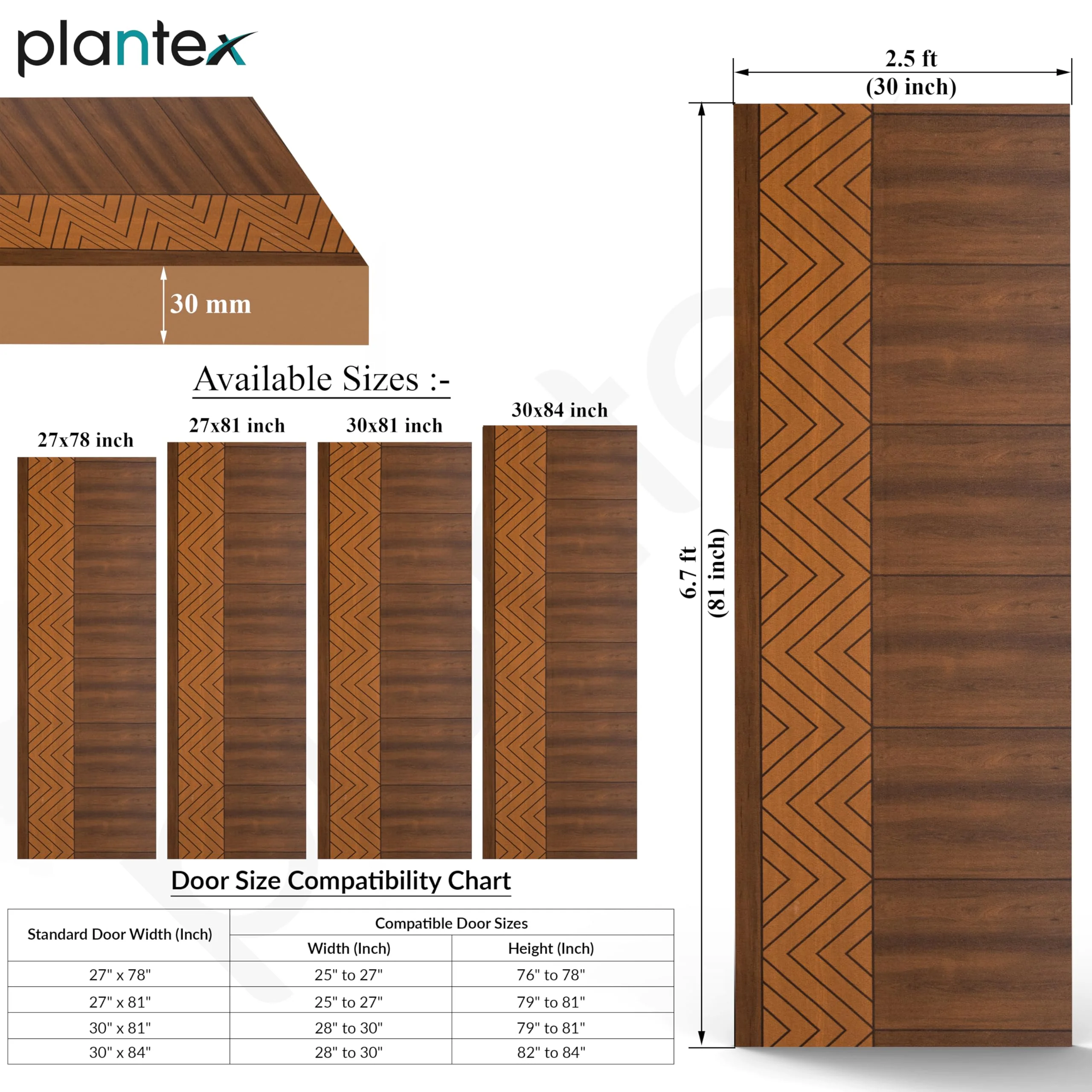 Plantex WPC Doors For Bathroom (30 Mm - Thickness)/Termiteproof Bathroom Door/2.5X6.75 Feet Wooden Finished Door For Home/Balcony/Office/Kitchen, Density-600 (30X81 Inch, 24 Kg- Ember Pattern), Brown - Image 4