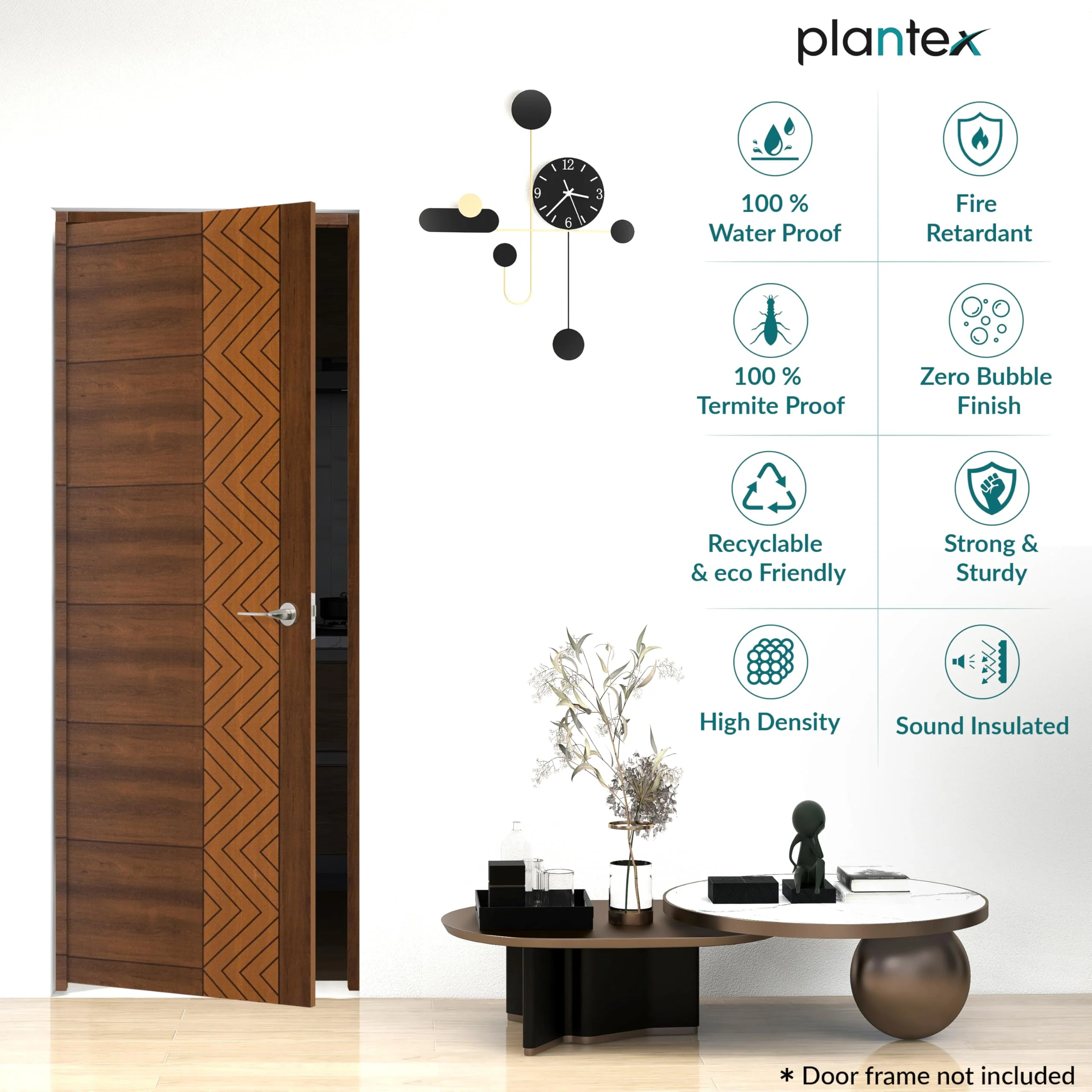 Plantex Wpc Doors For Home (25 mm - Thickness)/Waterproof Bathroom Door/2.25X6.5 Feet Wooden Finished Door For Office/Balcony/Kitchen, Density-600 (27X78 inch, 19.5 Kg- Ember Pattern), Brown - Image 3