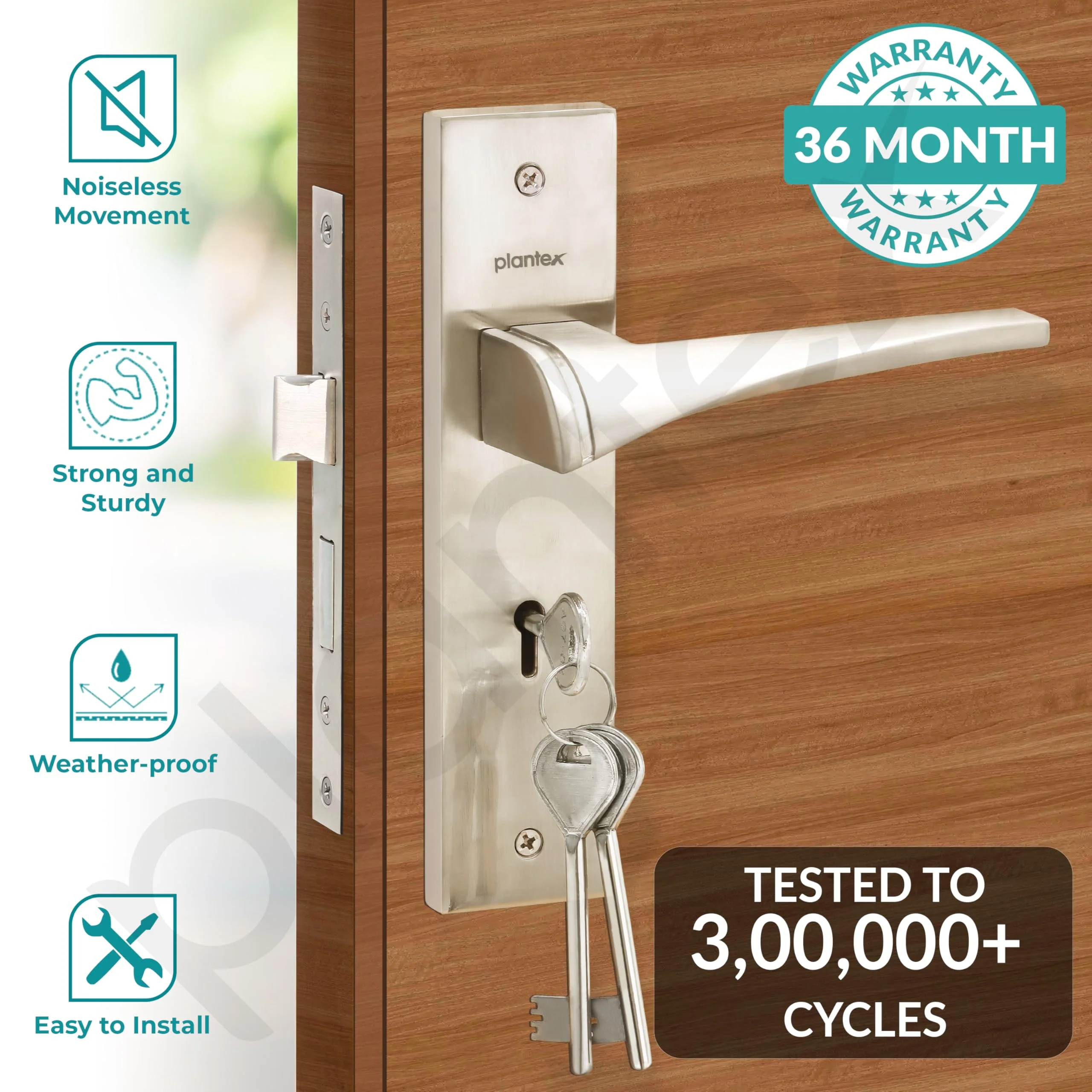 Plantex Zinc;Brass 8-Inch Mortise Door Lock Set With 3 Keys/Mortise Door Lock For Door (8118-Matt) - Image 2