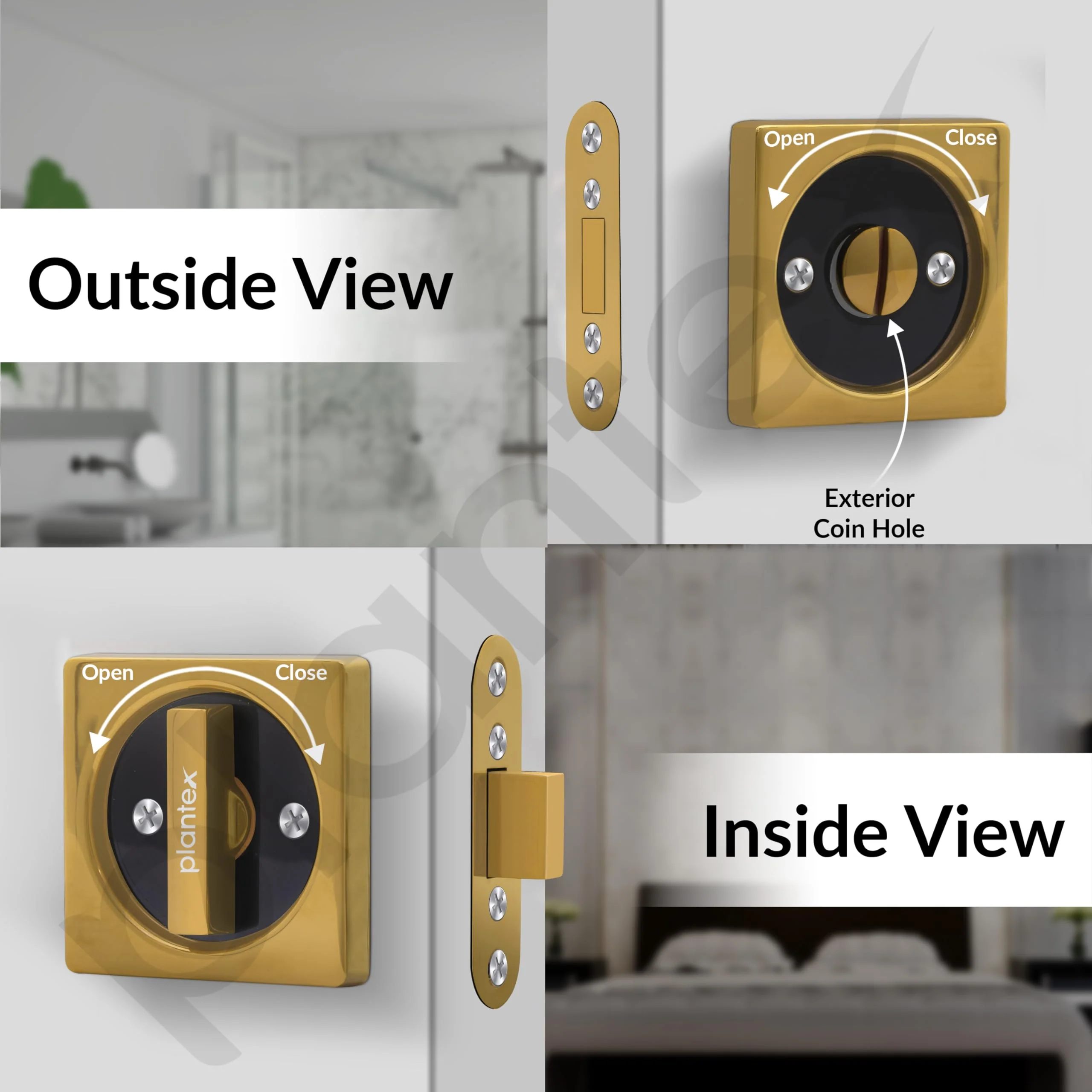Plantex Zinc Door Lock For Bathroom/Pocket Door Latch/Door Hardware For Home/Bedroom/Bathroom - (Dtm-620, Pvd Gold And Black) - Image 5