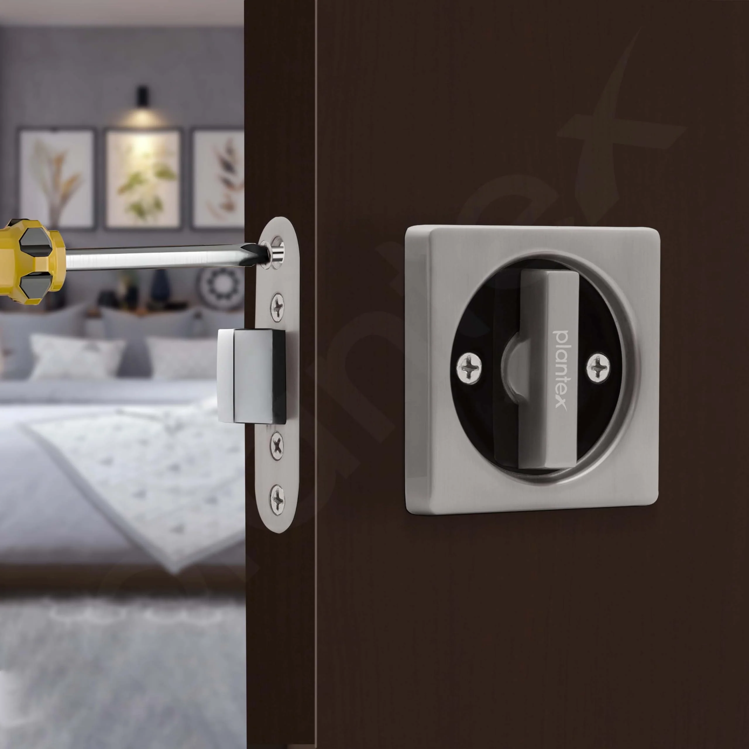 Plantex Zinc Door Lock For Bathroom/Pocket Door Latch/Door Hardware For Home/Bedroom/Bathroom - (Dtm-620, Satin And Black) - Image 2